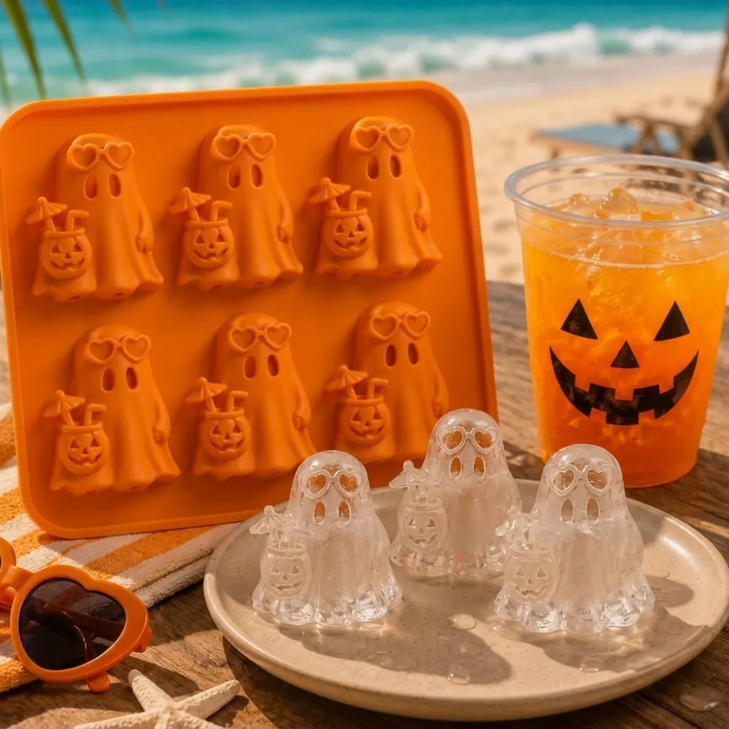 Moule à Glaçons Fantôme en Silicone Summerween Plateau à Glaçons en Forme de Fantôme pour Cocktails de Fête Boissons Fraîches