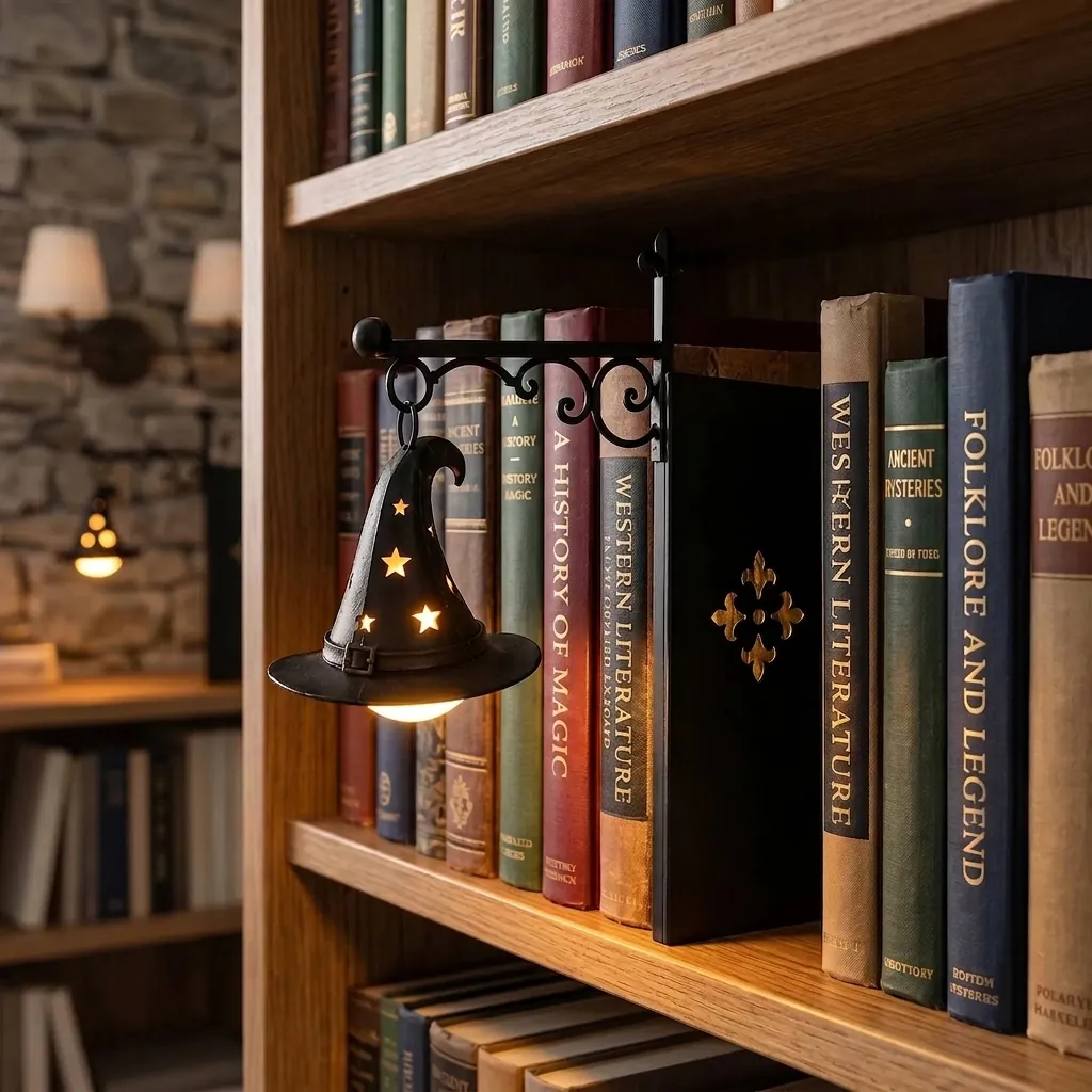 Lanterne LED da Scaffale per Biblioteca di Halloween Vintage Zucca Fantasma Cappello da Strega Luci Notturne Decorazione Casa