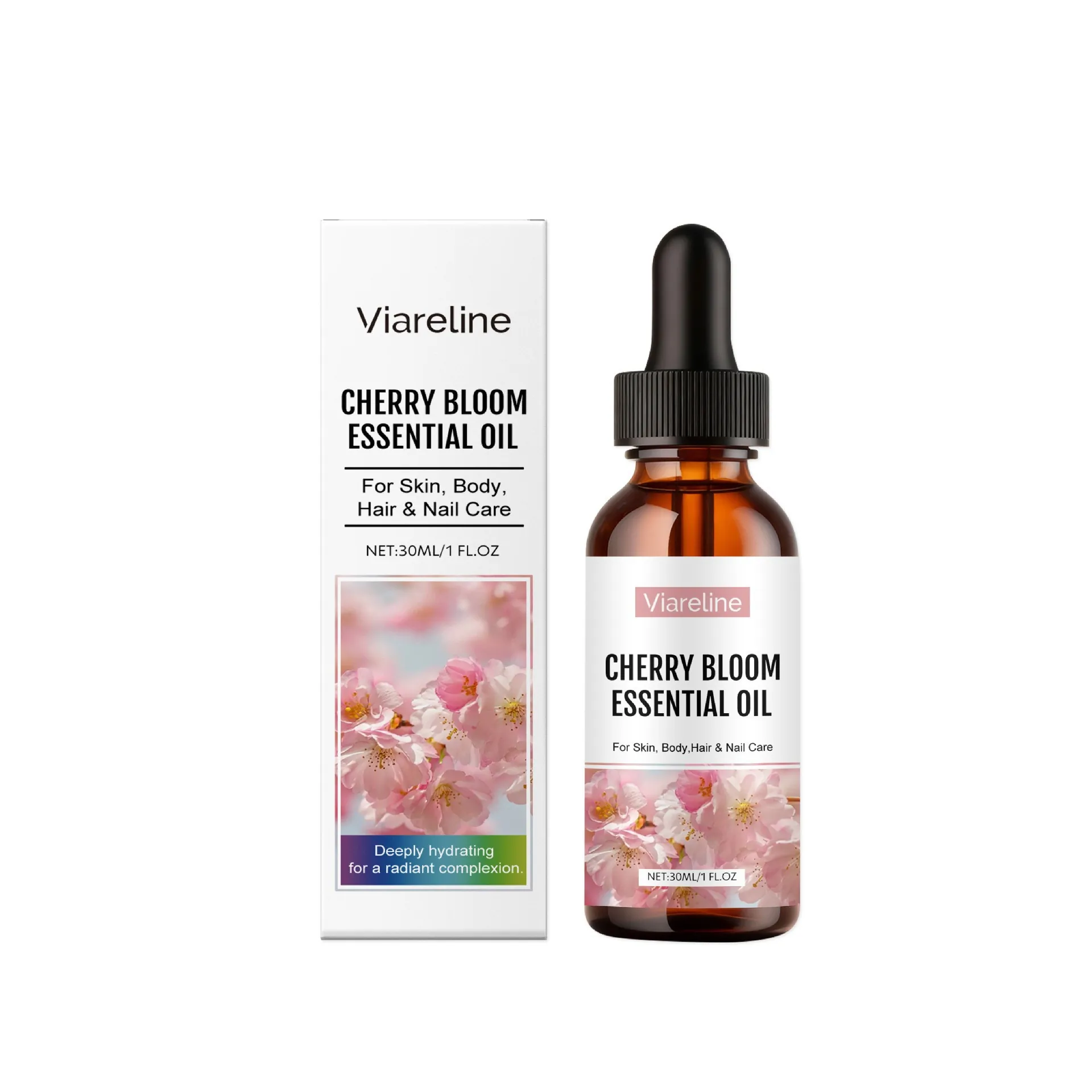 Viareline Flor de Cerezo Aceite de Cuidado Multiacción Para Piel Cabello Y Uñas Aceite Esencial Hidratante Para Masaje Corporal