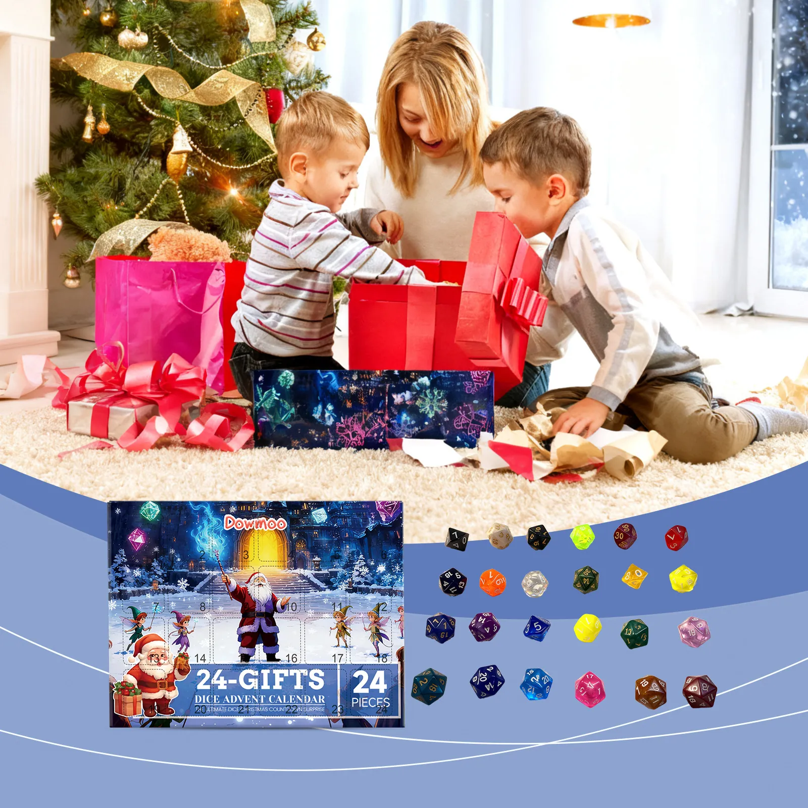 Weihnachten Adventskalender Würfel Blindbox Mit 24-teiliges Polyedrisches Acryl Würfel Set Festlich Countdown Geschenkbox