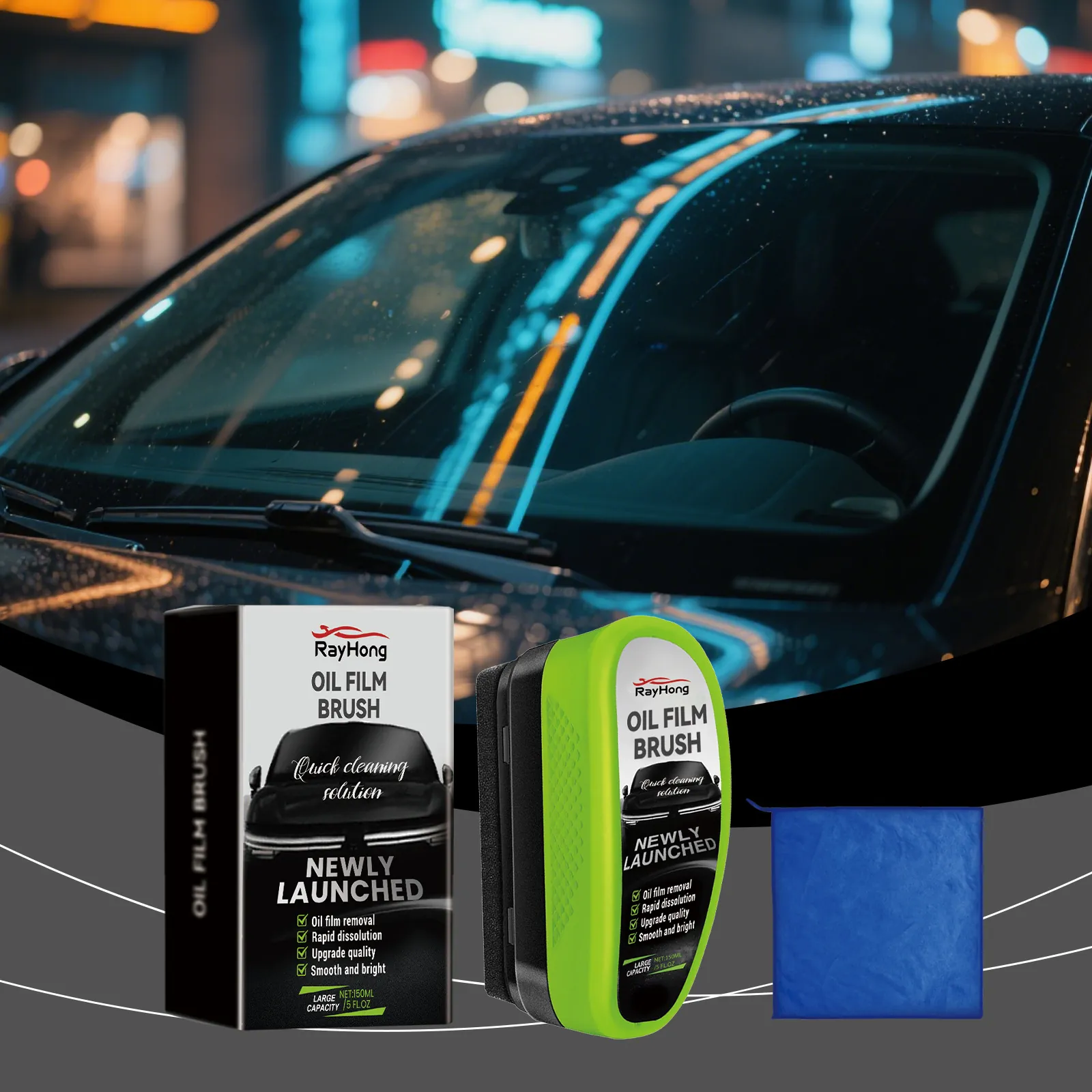 Car Glass Oil Film Removal Brush Kit Automotive Window Cleaning Tool With Microfiber Cloth For Windshield Refurbishment