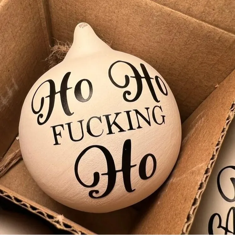 Humorous Christmas Bauble Ceramic Look Hanging Ornament With Slogan Printed Round Festive Tree Decoration For Holiday Party Home Decor