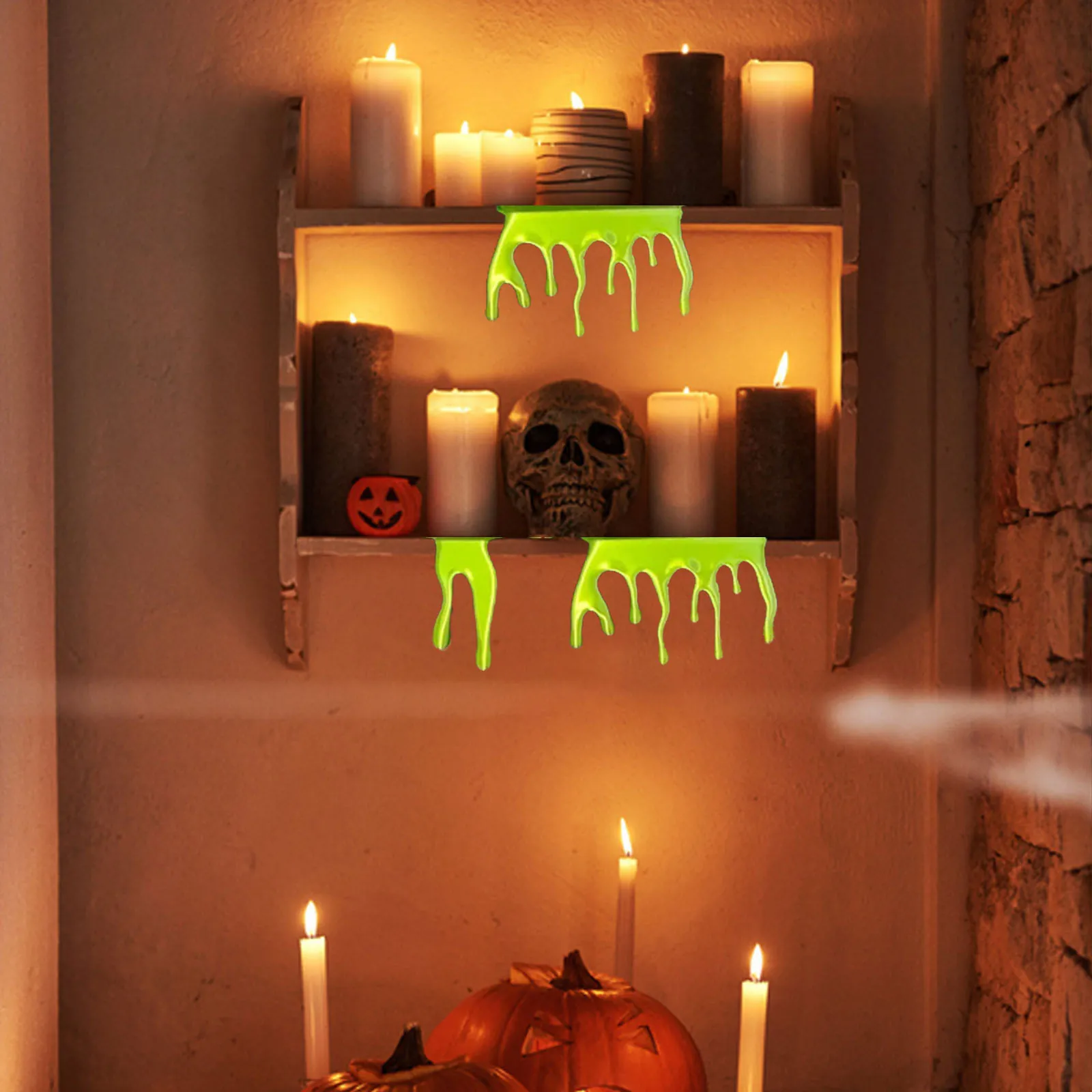 Decoración de Estantería de Goteo de Sangre de Halloween Arte Gótico de Metal Adorno de Pared de Terror para Hogar Oficina Fiesta Rojo Verde