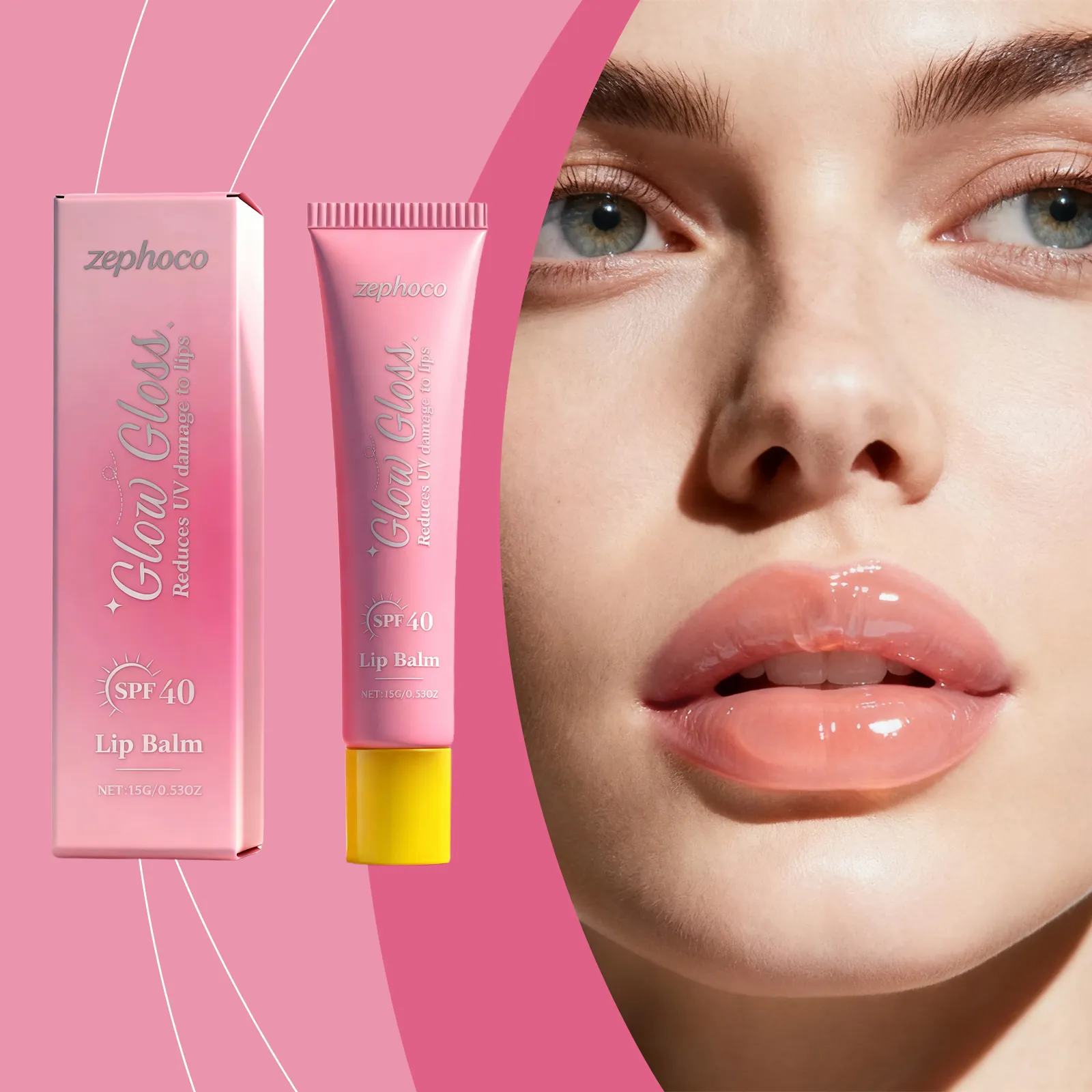 Zephoco Glow Gloss Balsamo per Labbra SPF 40 Protezione Solare Gel Idratante per Labbra per Donna Cura Quotidiana delle Labbra