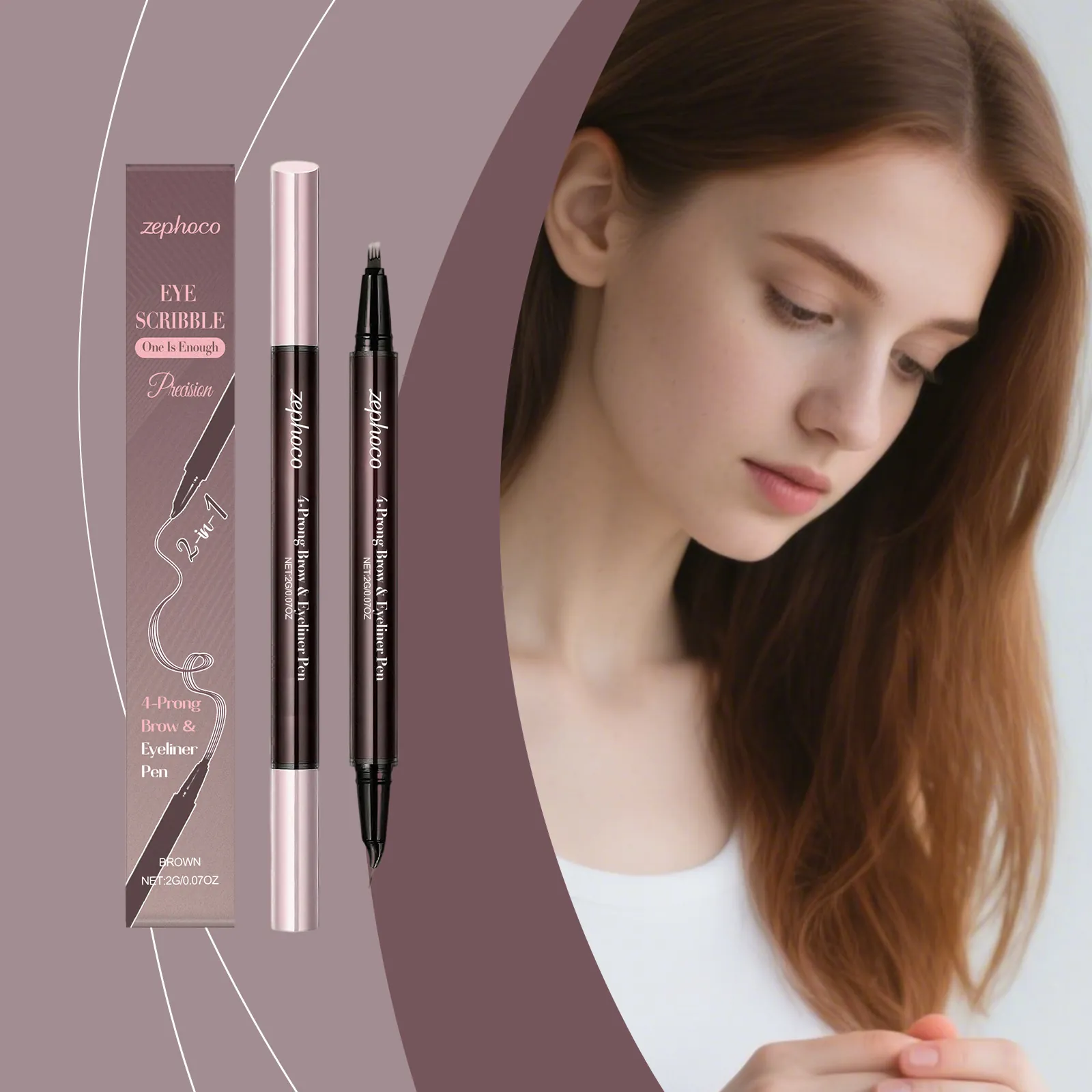 Matita per Sopracciglia Liquida 2 in 1 e Eyeliner Marrone Punta a 4 Denti Effetto Naturale Impermeabile Trucco Occhi a Lunga Durata