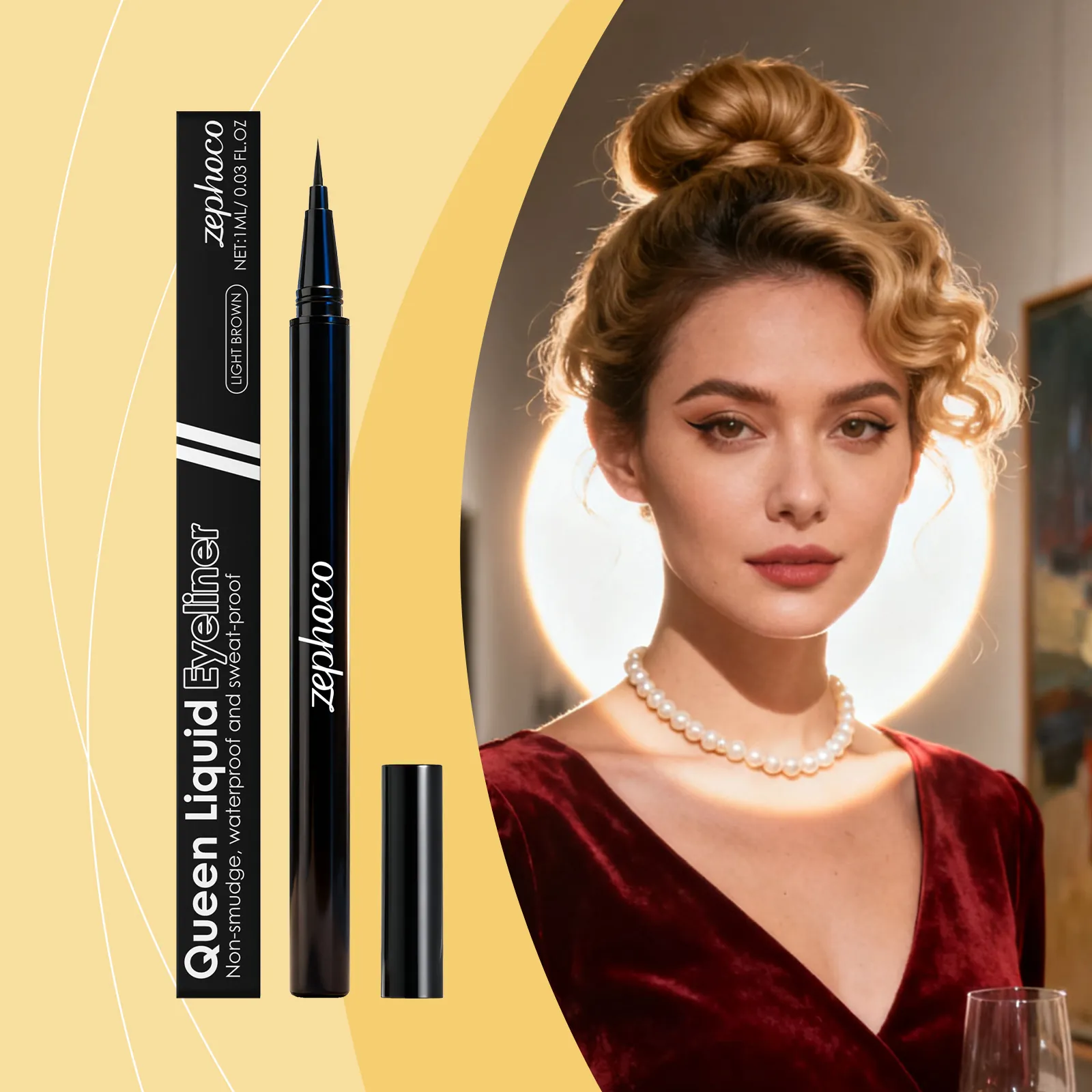 Zephoco Eyeliner Liquide Brun Clair Imperméable Anti-bavures Longue Durée Pointe Fine Eyeliner Lisse Maquillage des Yeux Femmes