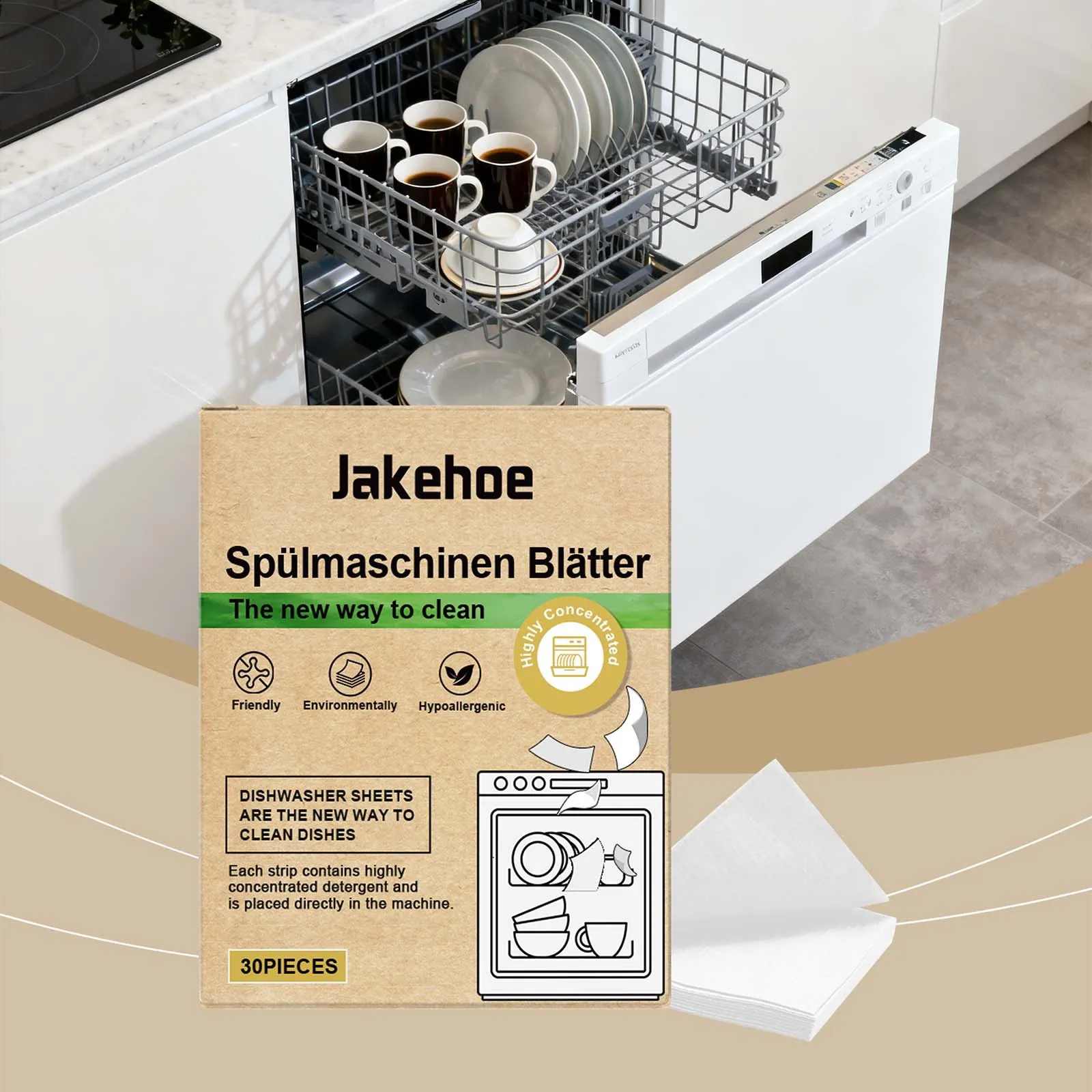 JAKEHOE Surfactant Citric Acid Dishwasher Cleaner Tablets Multi-Effect Oil Stain Removal Detergent Sheets For Kitchen Cleaning