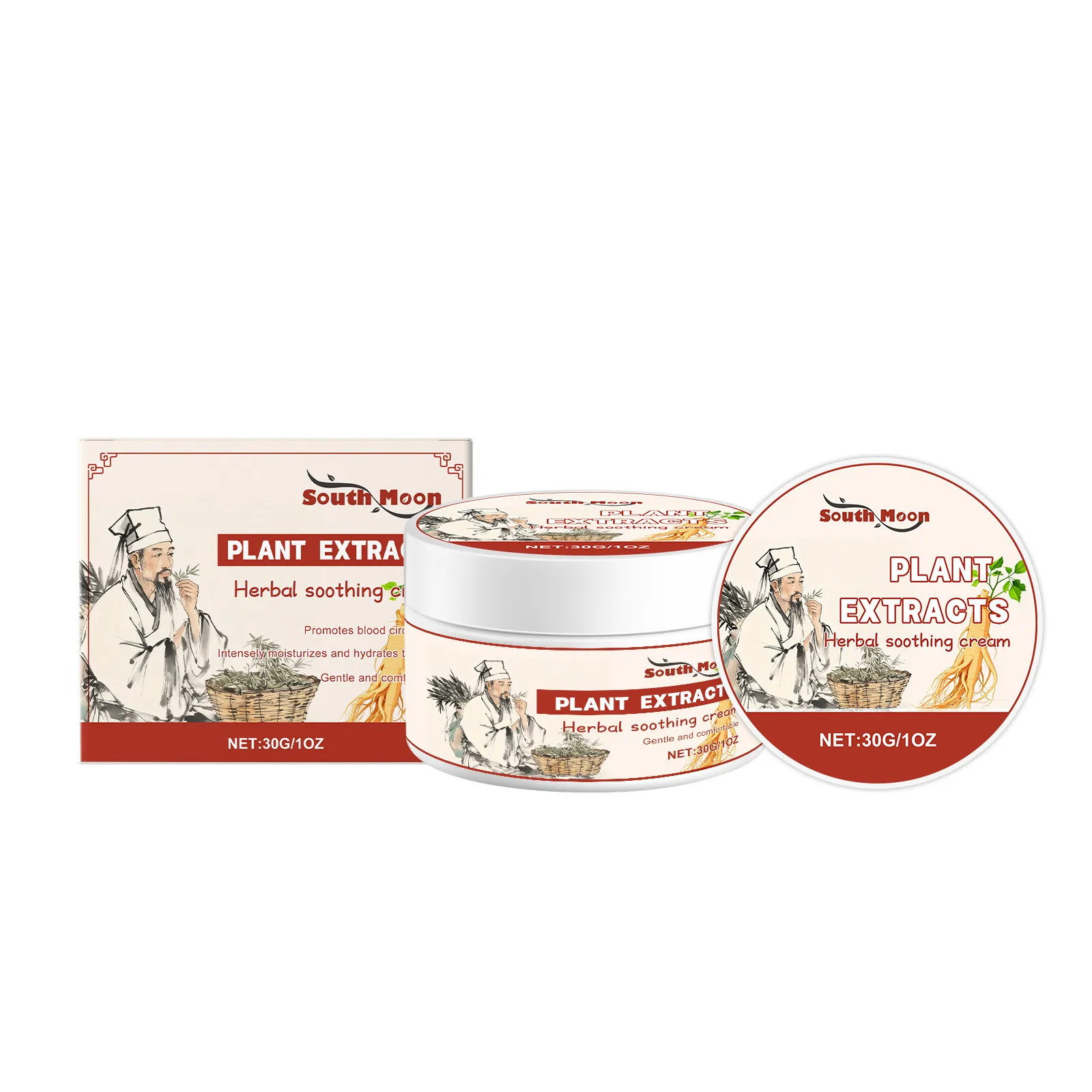 South Moon Crema Corporal Calmante de Hierbas Hidratante Relajante Muscular Crema de Masaje Extracto de Planta Ungüento Cuidado Corporal