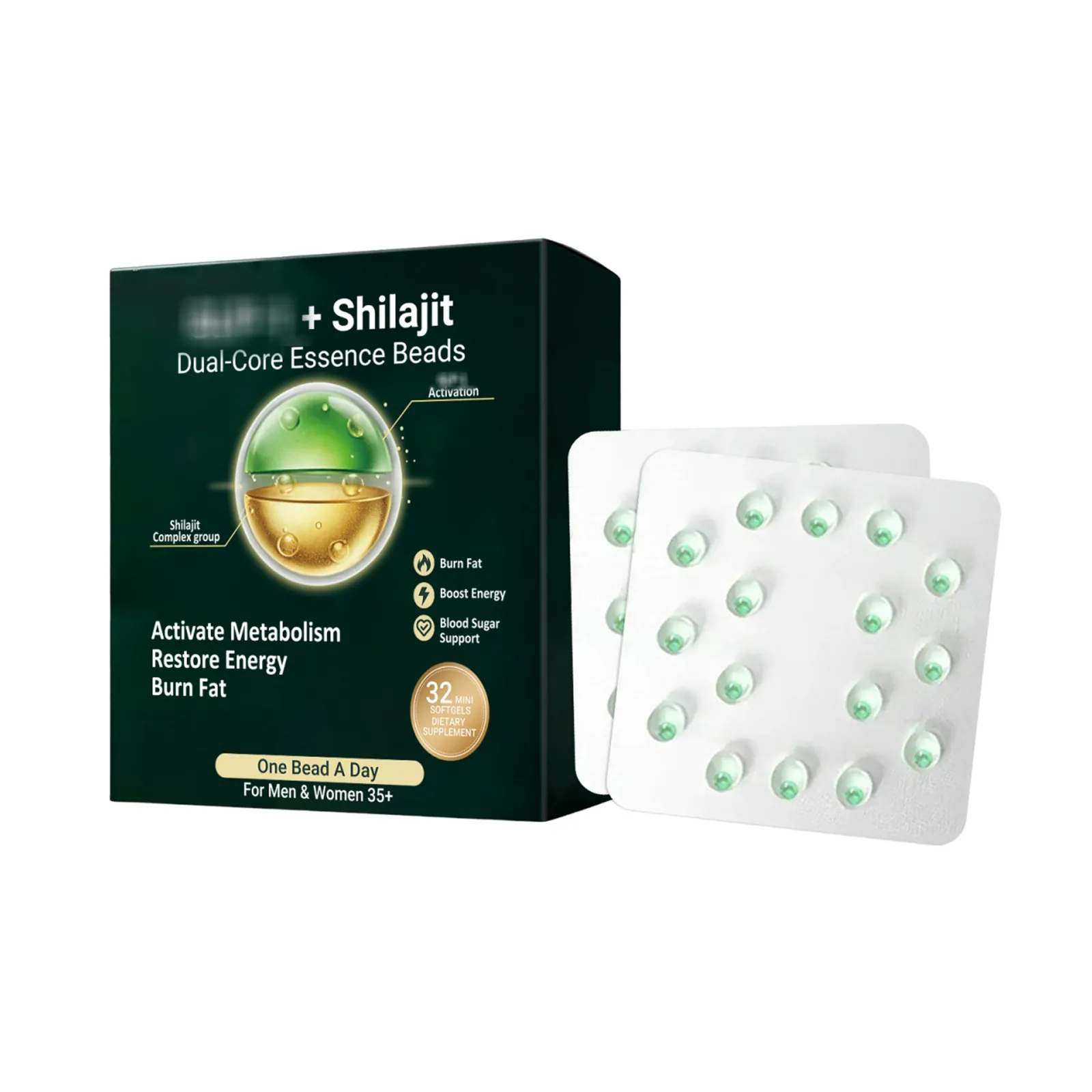 Shilajit Dual Core Essence Beads Metabolic Support Energy Restoration Fat Burning Supplement For Adult Men Women Body Care