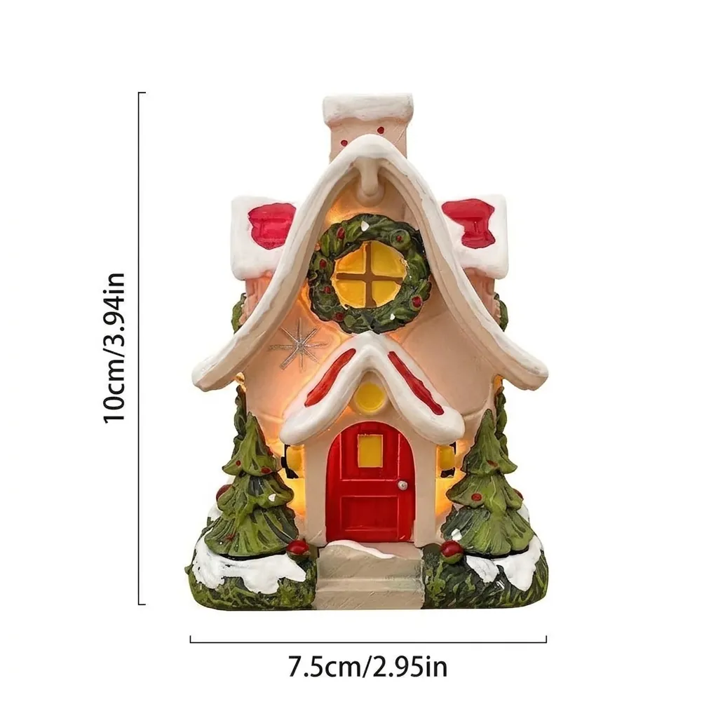 American Style Christmas Snow House Incense Burner Resin Tabletop Ornament Glowing Cottage For Holiday Home Party Decor