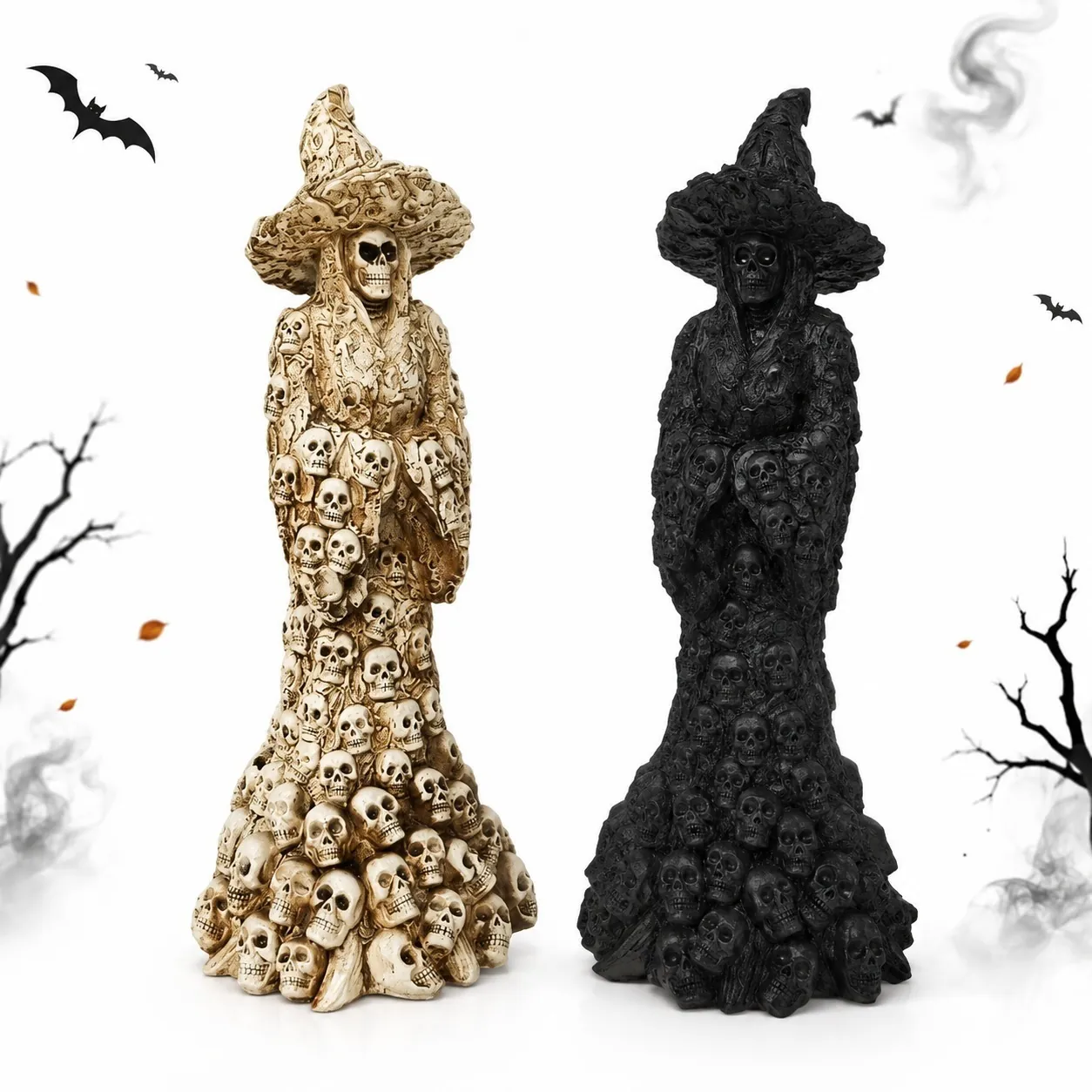 Estatua de Bruja Esqueleto de Halloween Escultura de Calavera de Resina Gótica Figura de Bruja de Terror para Decoración de Mesa