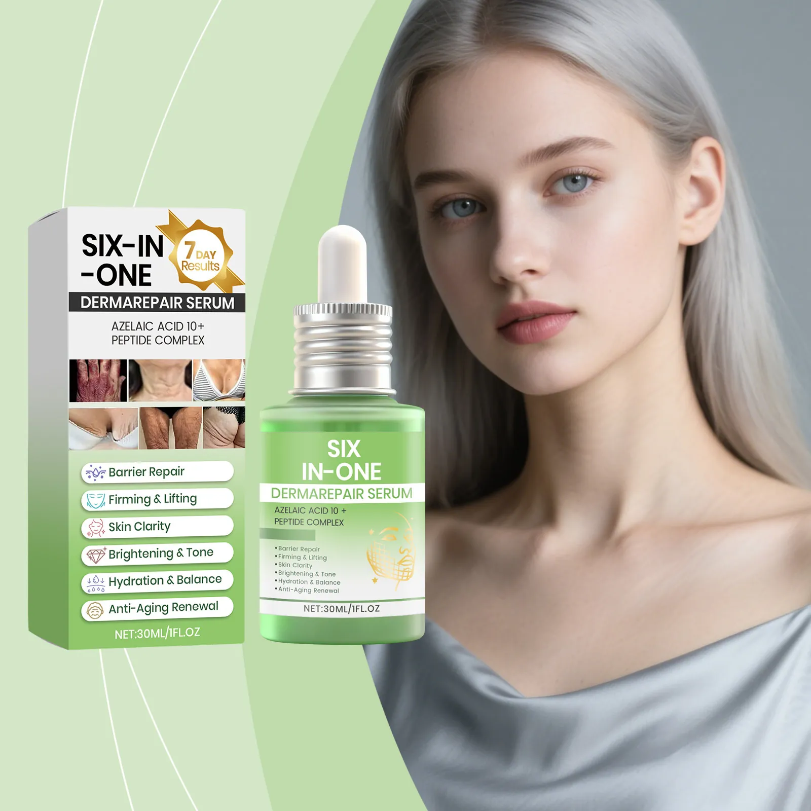 Six In One DermaRepair Serum Azelainsäure Peptid Komplex Hydratisierend Straffend Aufhellend Körperpflege Hautreparatur Essenz