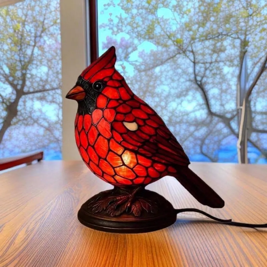 Decoratieve Tafellamp Kardinaalvogel Glas-in-lood Stijl Hars Dier Bureau Decoratie Ornament voor Kerstmis