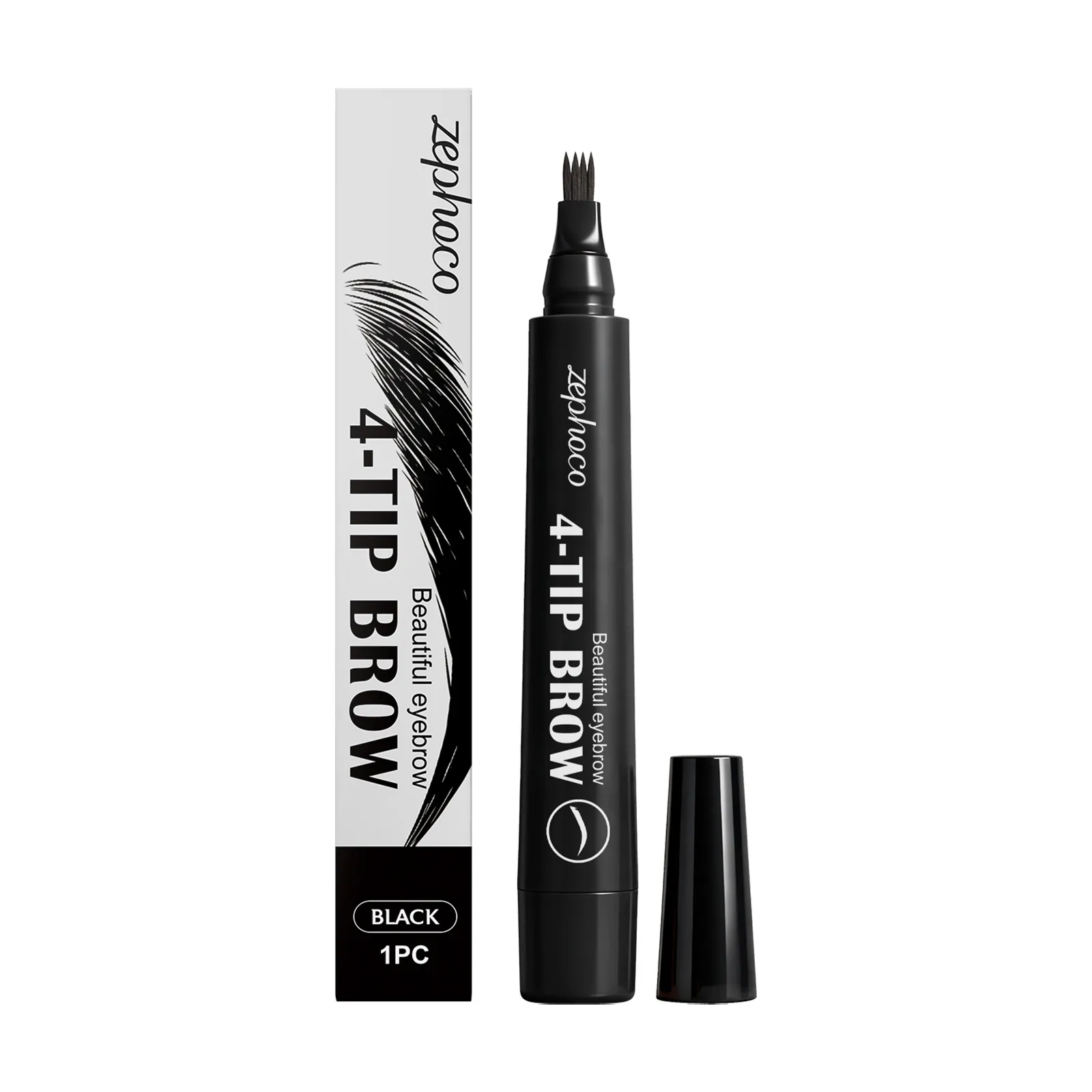 Zephoco Crayon à Sourcils Liquide 4 Pointes Noir Naturel Lisse Longue Durée Imperméable Effet Microblade 3D Femmes
