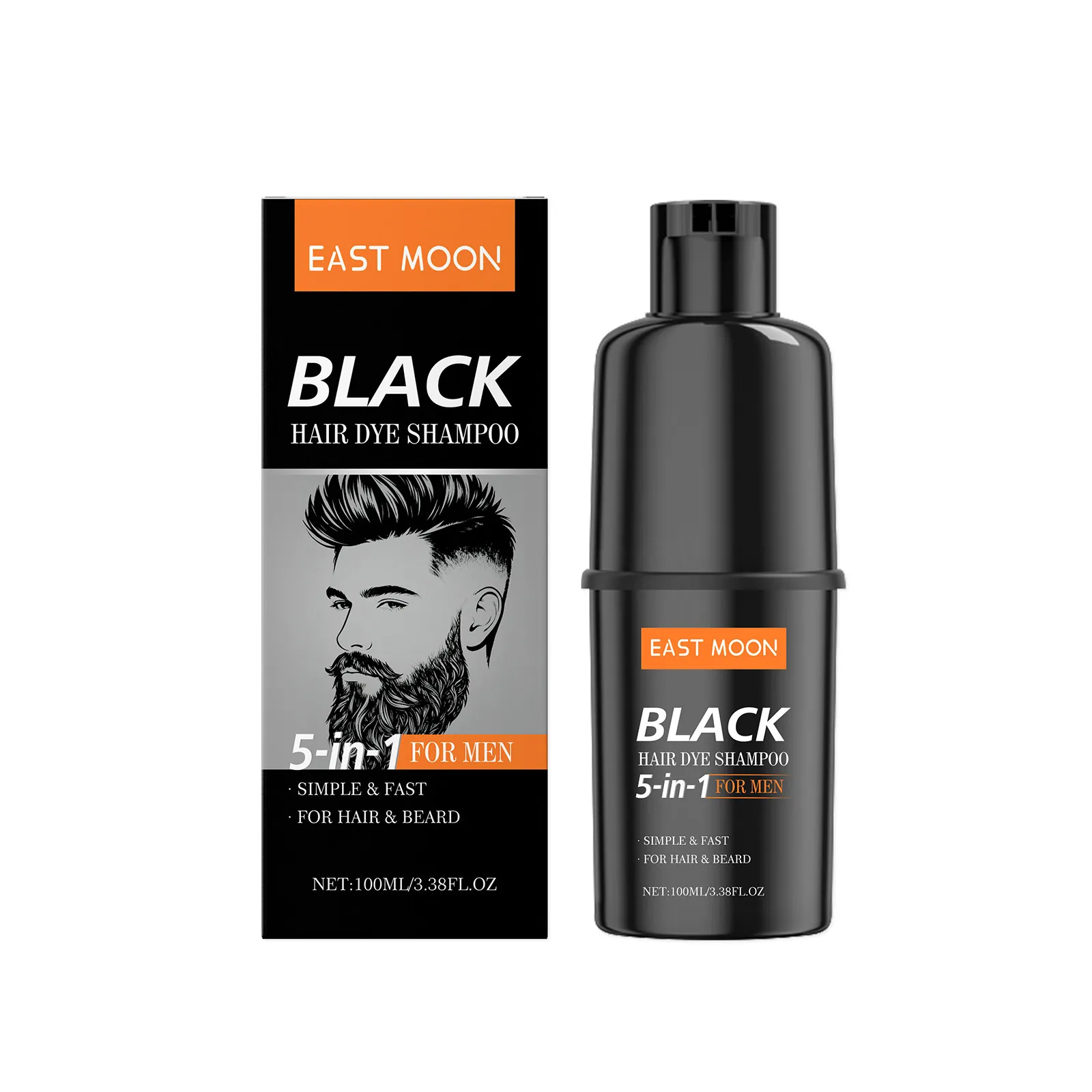 East Moon Mannen Zwart Haar Shampoo 5-In-1 Natuurlijke Gember Rozemarijn Castor Olie Haar En Baard Kleurshampoo Dagelijkse Verzorging 100ml