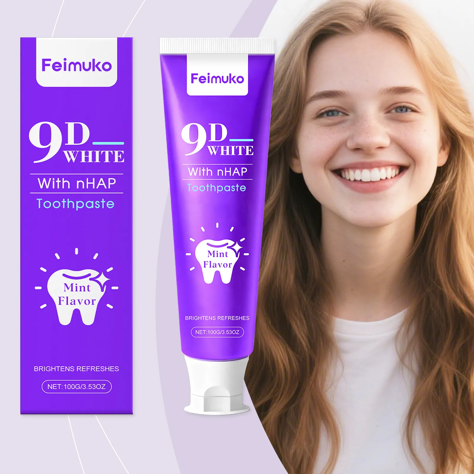 Feimuko 9D White Dentifrice Nettoyant Saveur Menthe Soin Buccal Blanchiment des Dents Haleine Fraîche nHAP Formule Douce