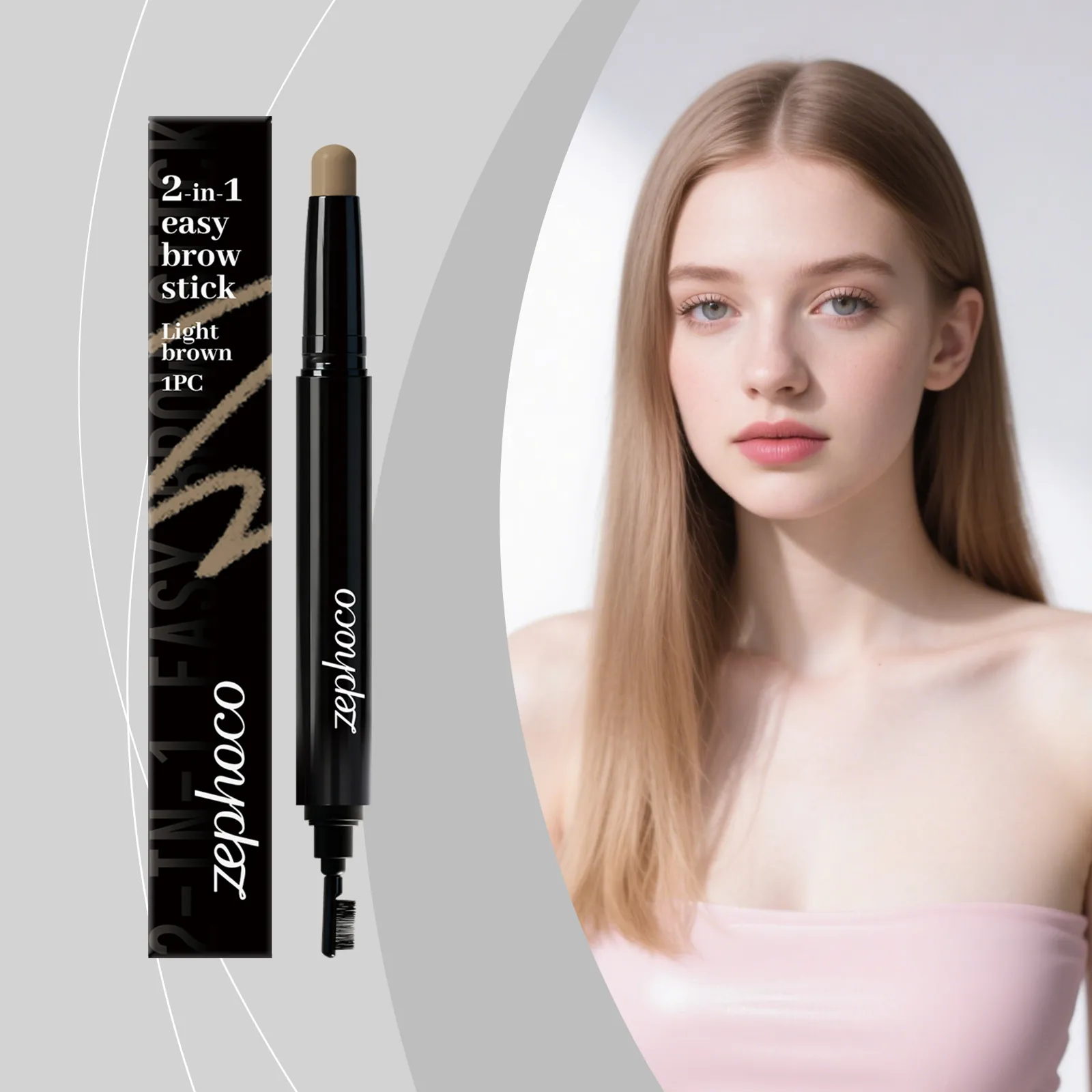 Zephoco 2 En 1 Crayon à Sourcils à Double Extrémité Brun Clair Lisse Imperméable Naturel Longue Durée Avec Brosse à Sourcils