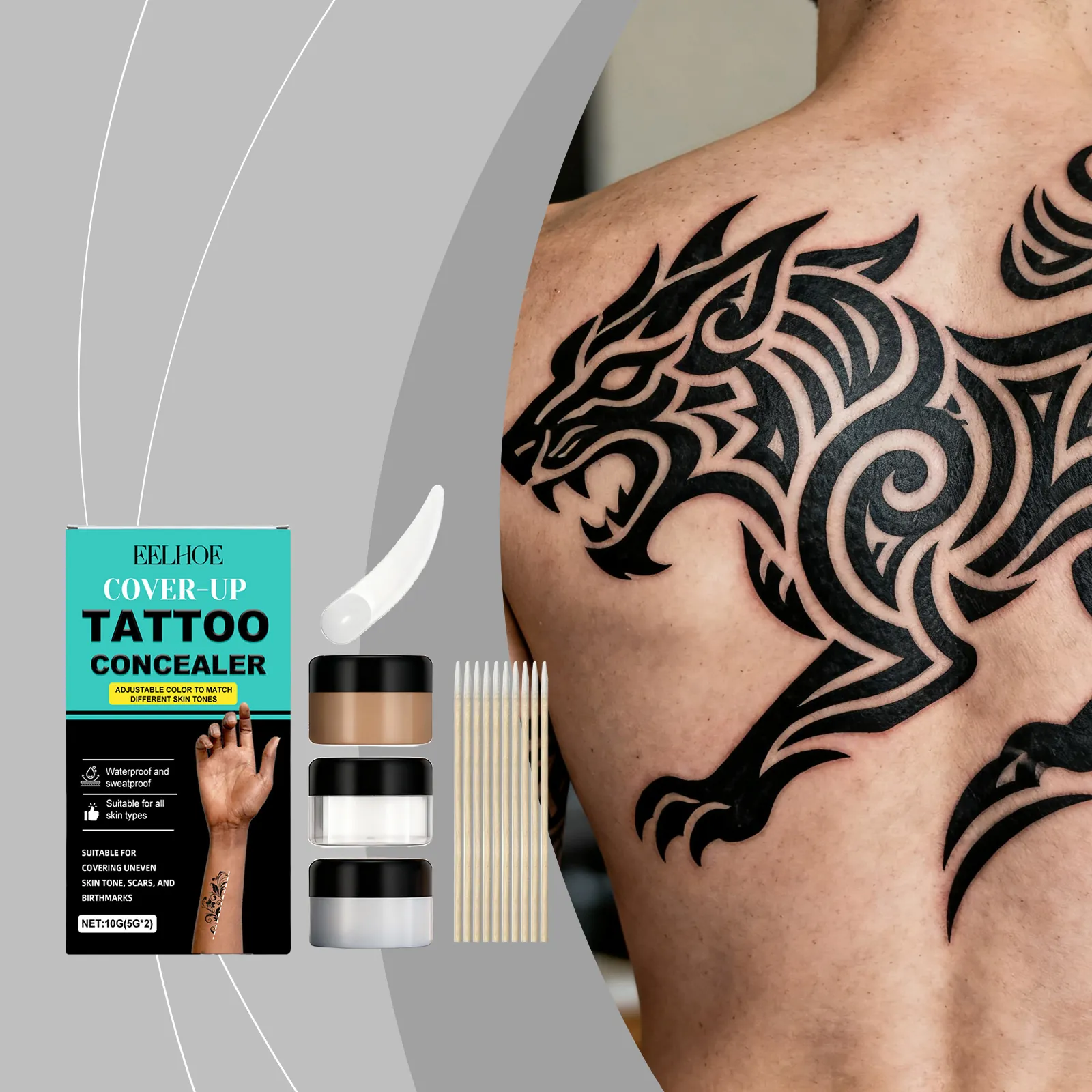 Set di Correttore per Tatuaggi Impermeabile Professionale Trucco per il Corpo a Lunga Durata per Cicatrici Voglie Set di Corrispondenza della Tonalità della Pelle