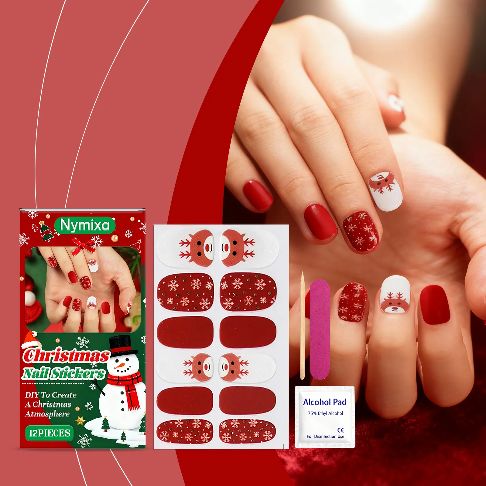 Nymixa Kerst Soft Gel Nagelstickers Set DIY Rendier Sneeuwvlok Glitter Nail Art Wraps Voor Dames Decoratie