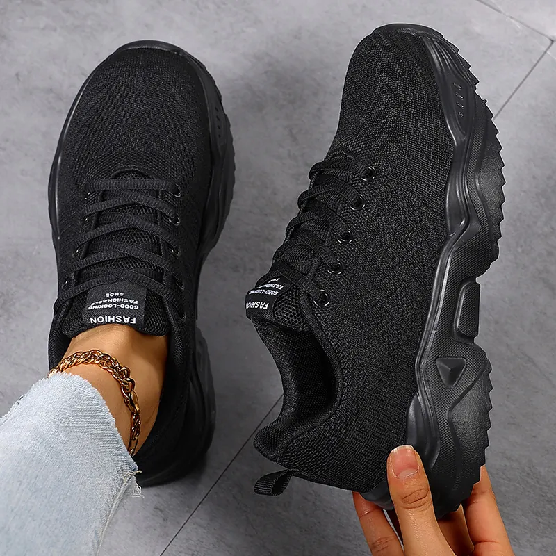 Summer Flyknit Breathable Sneakers For Men Women Unisex Casual Fashionable Chunky Sole Lightweight Lace-up Sports Shoes