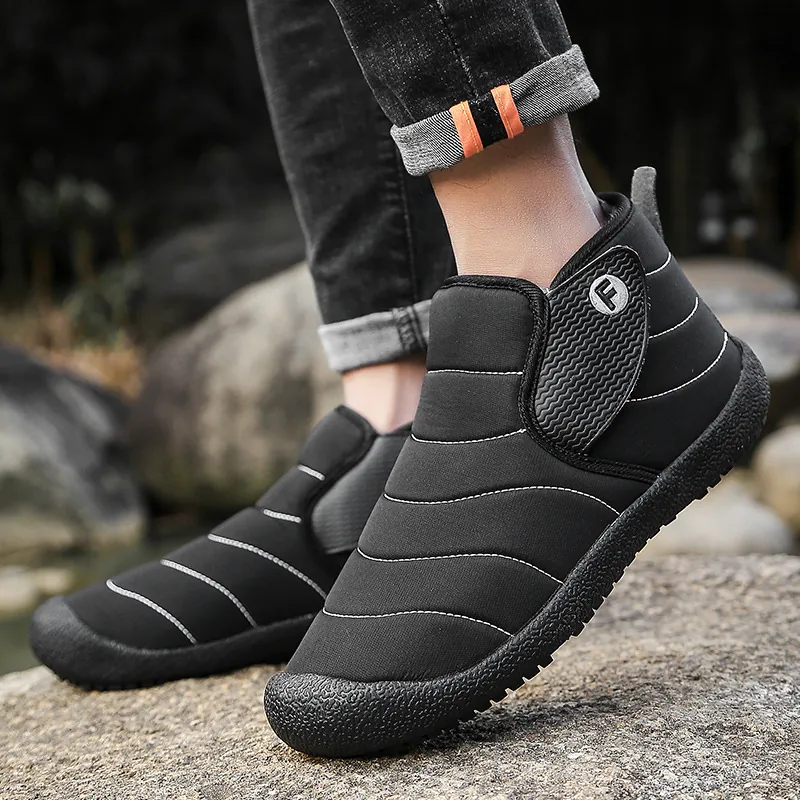 Winter Couple Snow Boots Waterproof Quilted Fleece Lined Warm Outdoor Non-Slip Cotton Shoes Velcro High Top Sport Boots