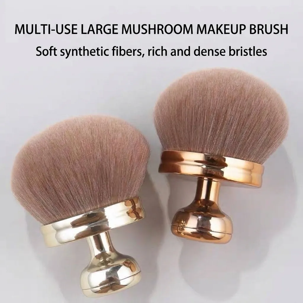 Large Mushroom Head Powder Brush Soft Dense Synthetic Fiber Bristles Electroplated Portable Makeup Brush For Loose Powder Blush Body Stamp Tool