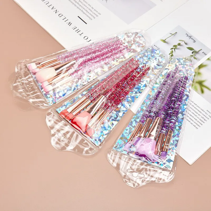 5 Stuks Ins-stijl Make-up Borstelset Glinsterend Drijfzand Kristallen Handgreep Professionele Zachte Synthetische Vezel Dames