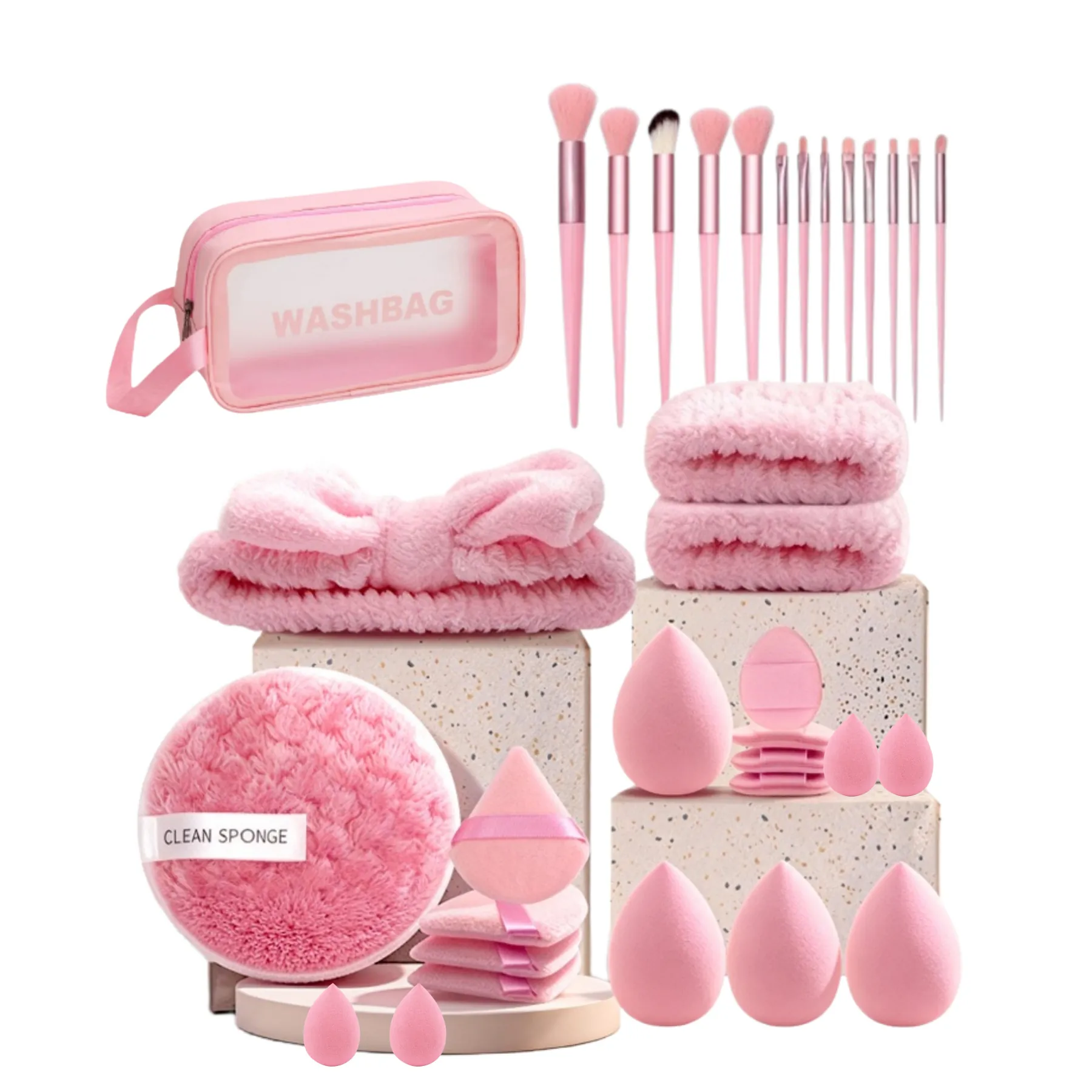 Ensemble de 34 Pinceaux de Maquillage Professionnel Avec Éponges Houppettes Et Trousse de Toilette Pinceaux de Beauté