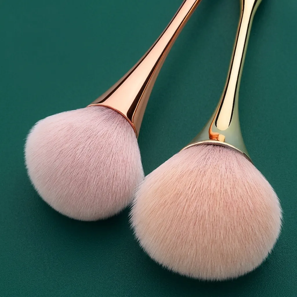 Cepillo para Polvo de Uñas Fibra Sintética Suave Brocha Grande para Polvos Con Mango de Plástico Galvanizado Herramienta Profesional