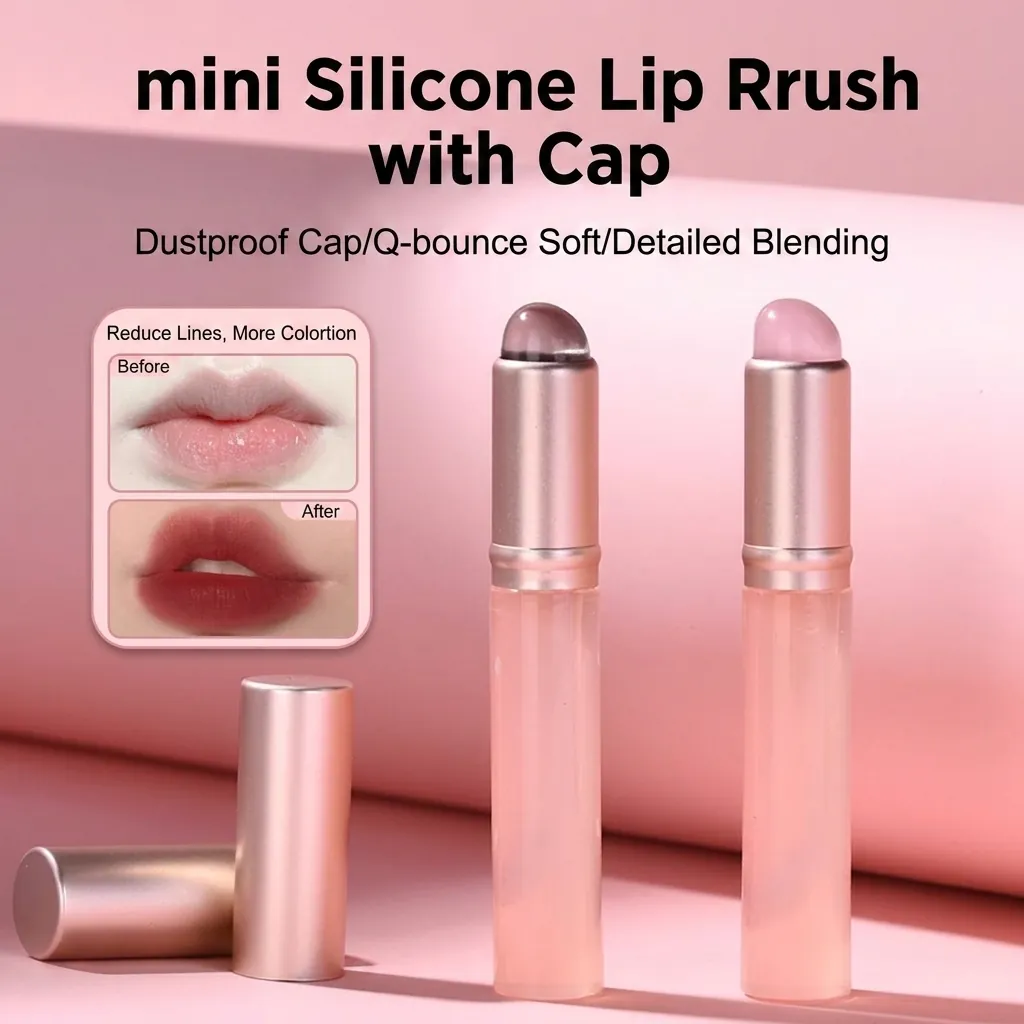 Mini Tragbarer Silikon Lippenpinsel Runder Weicher Kopf Make-up Tool Mit Staubdichter Kappe Für Lippenstift Lip Glaze Beauty Tool