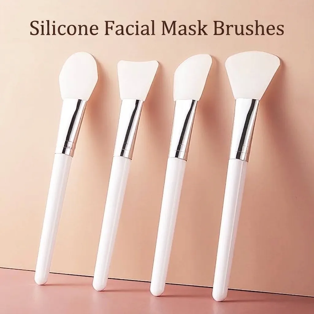 Professional Silicone Facial Mask Brush for Mud Mask Application Portable Beauty Tool with White Handle and Silver Tube