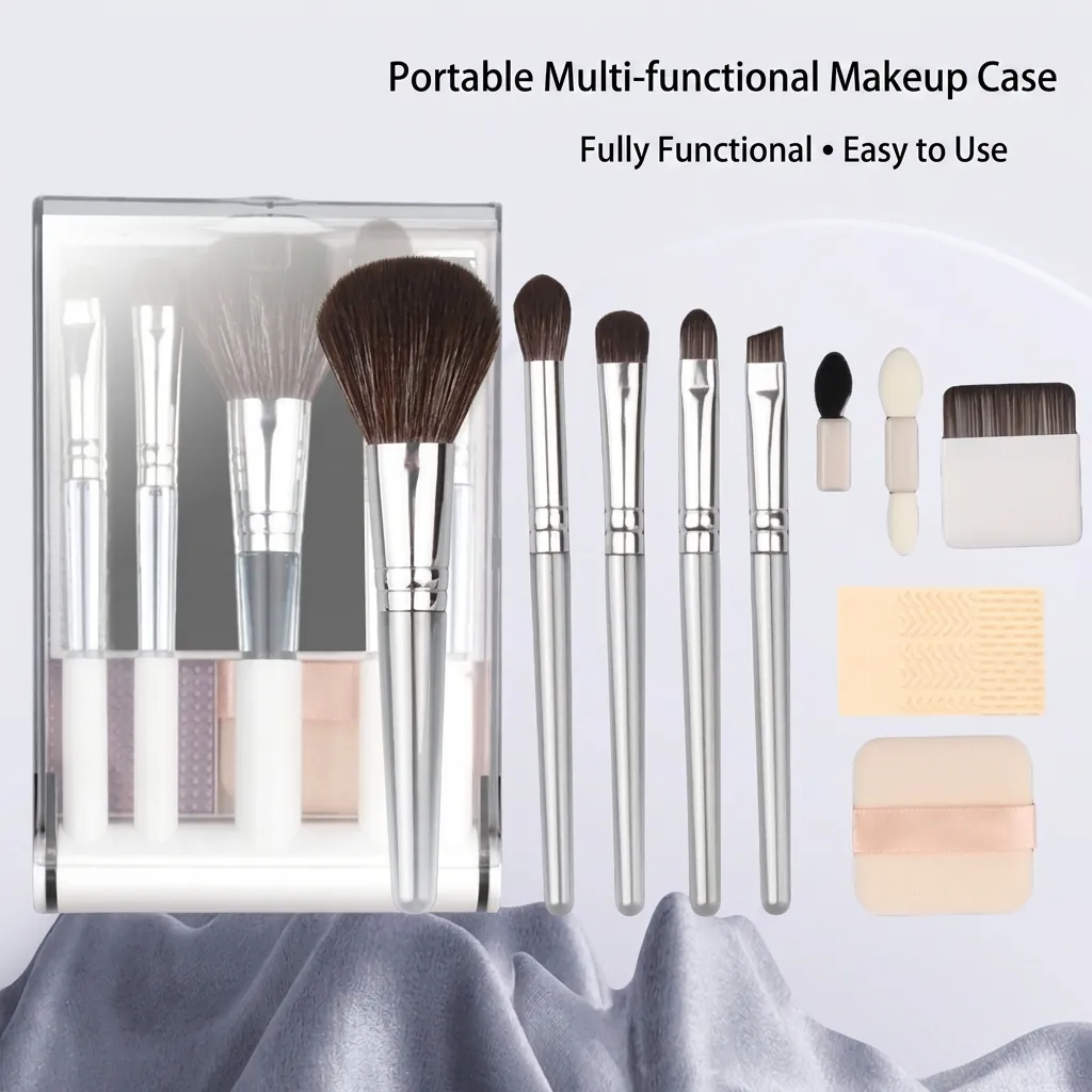 Tragbare Multifunktionale Make Up Pinselbox Mit Spiegel Synthetikfaser Reise Kosmetik Werkzeug Set Für Damen