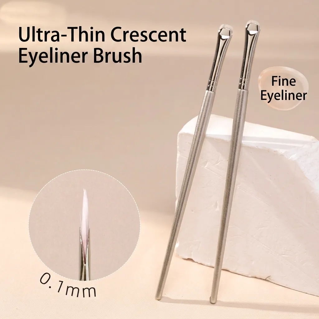 Professional Crescent Moon Shaped Eyeliner Brush Ultra Fine Detail Eyeshadow Brush For Lying Silkworm Lower Eyelid Precision Makeup Tool Synthetic Fiber Plastic Handle
