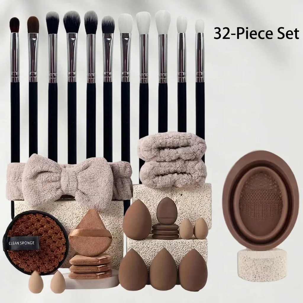 Juego de Brochas de Maquillaje Profesional para Sombra de Ojos Base Polvos Fibra Sintética Suave Kit de Esponja Cosmética
