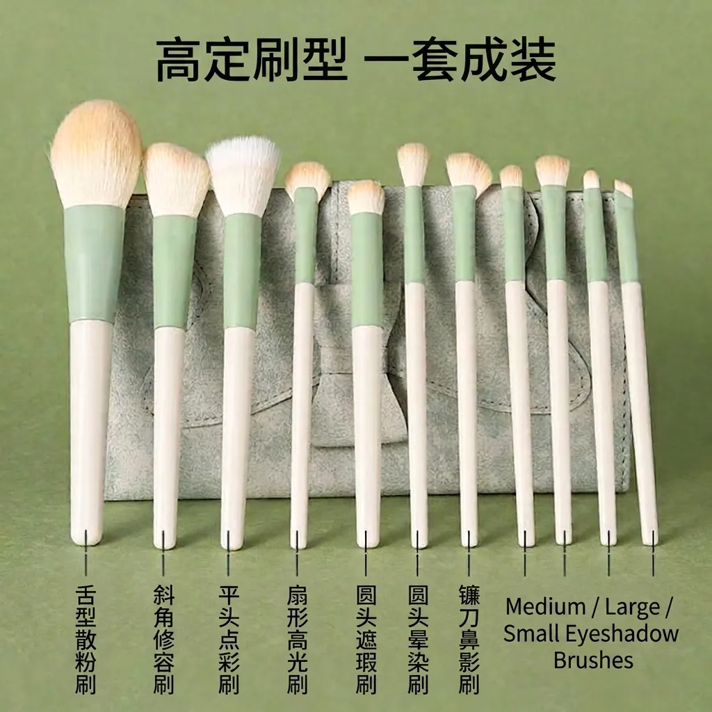 Morandi Mini Portable Makeup Brush Collection Synthetic Fiber Soft Bristles Travel Beauty Tools With Storage Bag