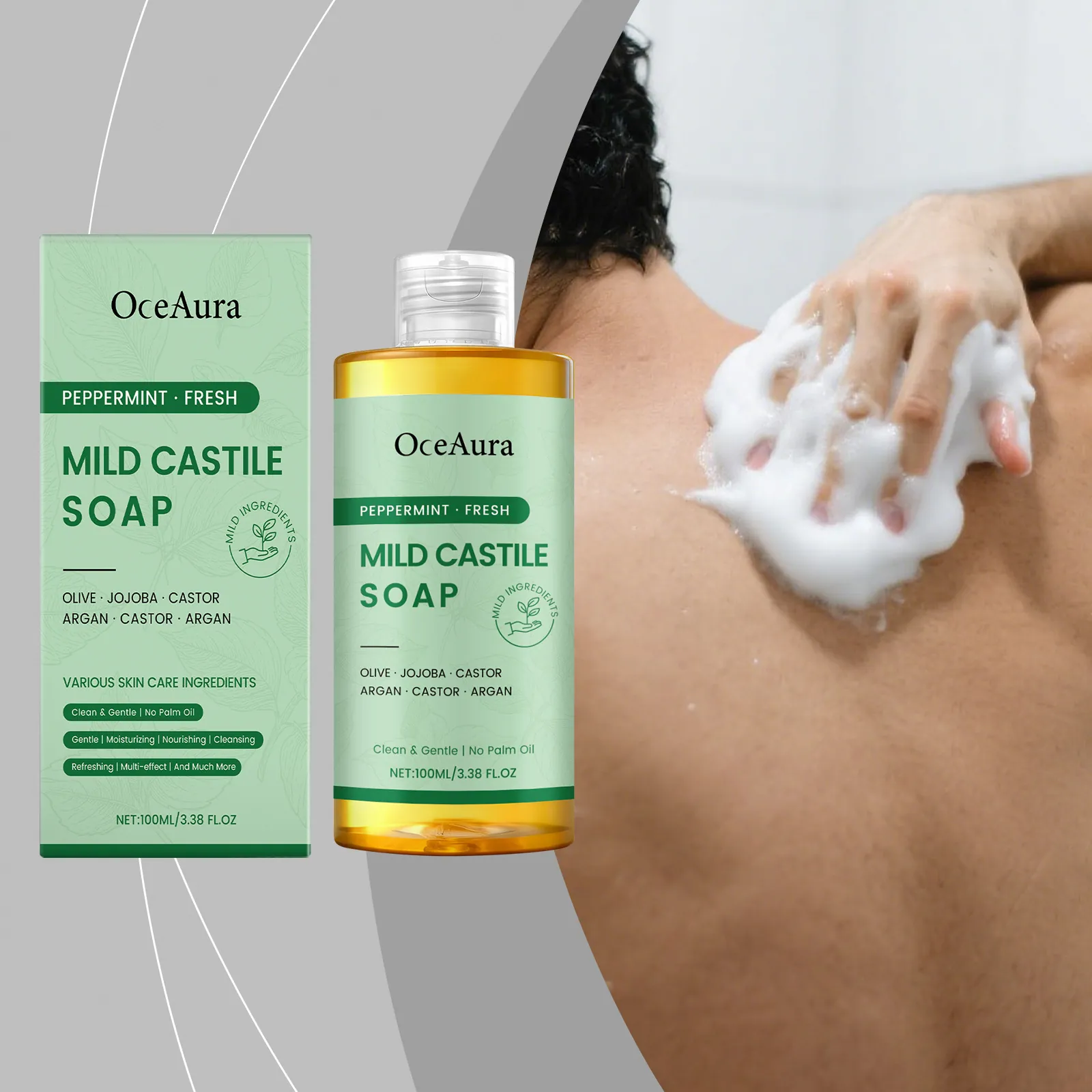 Oceaura Erfrischendes Pfefferminz Mildes Kastilien Duschgel Mit Natürlichen Pflanzenölen Feuchtigkeitsspendendes Duschgel 100ml