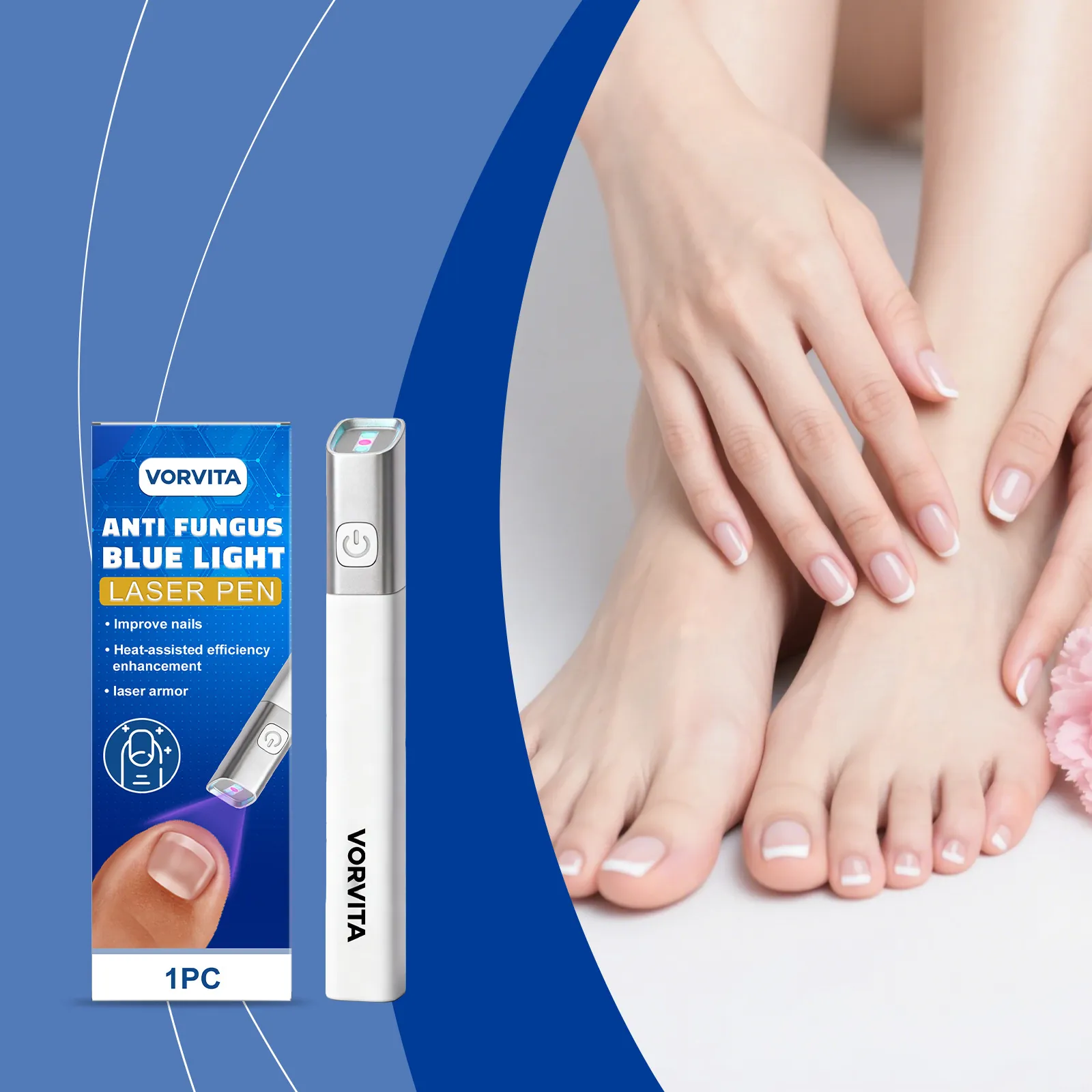 VORVITA Anti Fungus Blue Light Laser Pen For Nail Care Treatment Portable Home Repair Device For Thick Discolored Nails