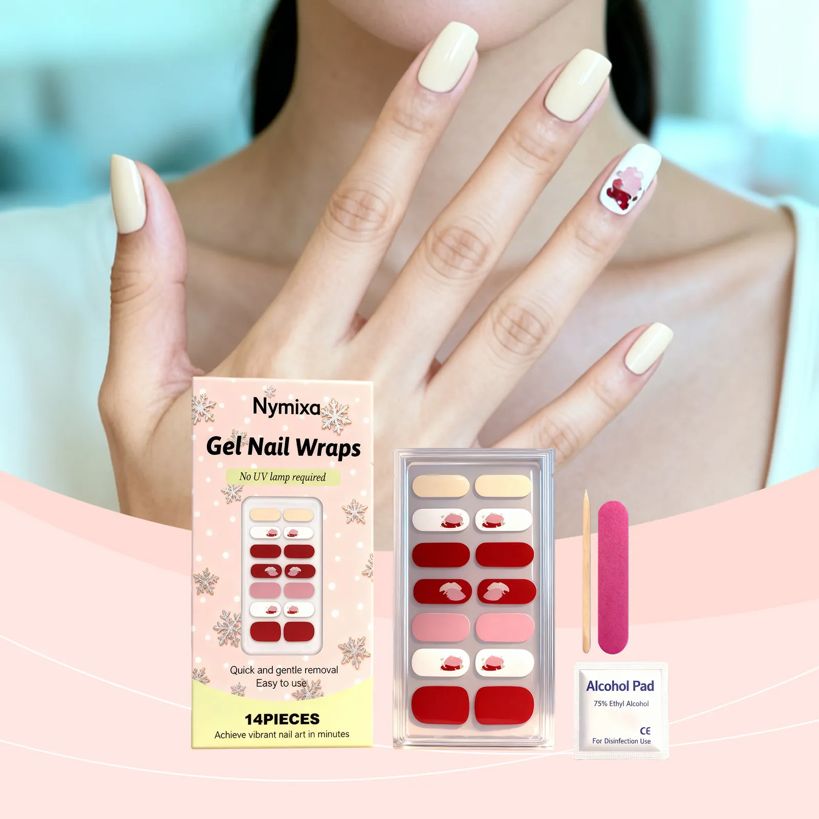 Nymixa Soft Gel Nagelaufkleber DIY Kreative Bunte Wasserdichte Glänzende Maniküre Wraps Mit Alkoholtupfer Nagelfeile Damen