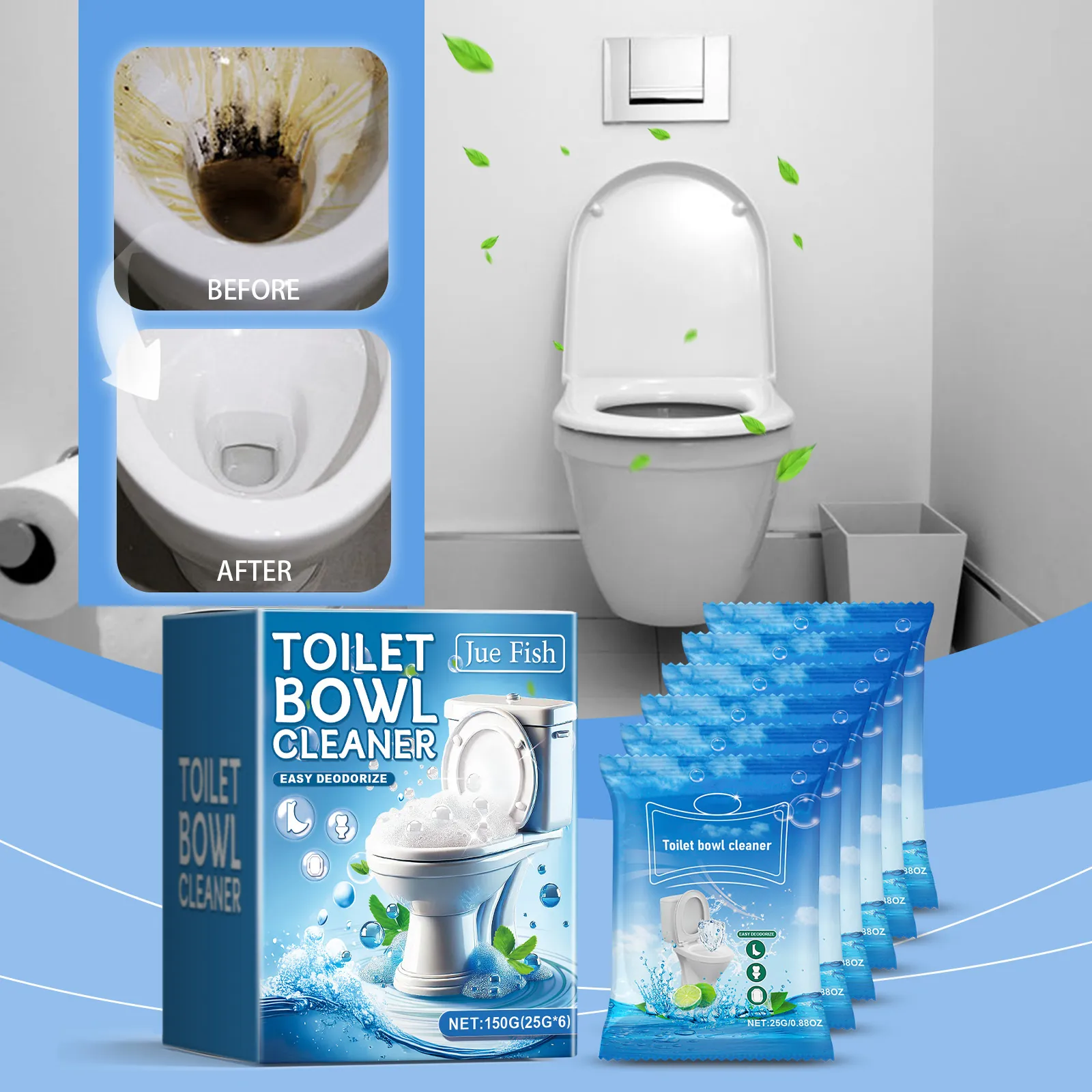 Jue Fish Poudre Nettoyante pour Cuvette de WC Mousse Puissante Élimination des Taches et du Tartre Désodorisant pour Salle de Bain