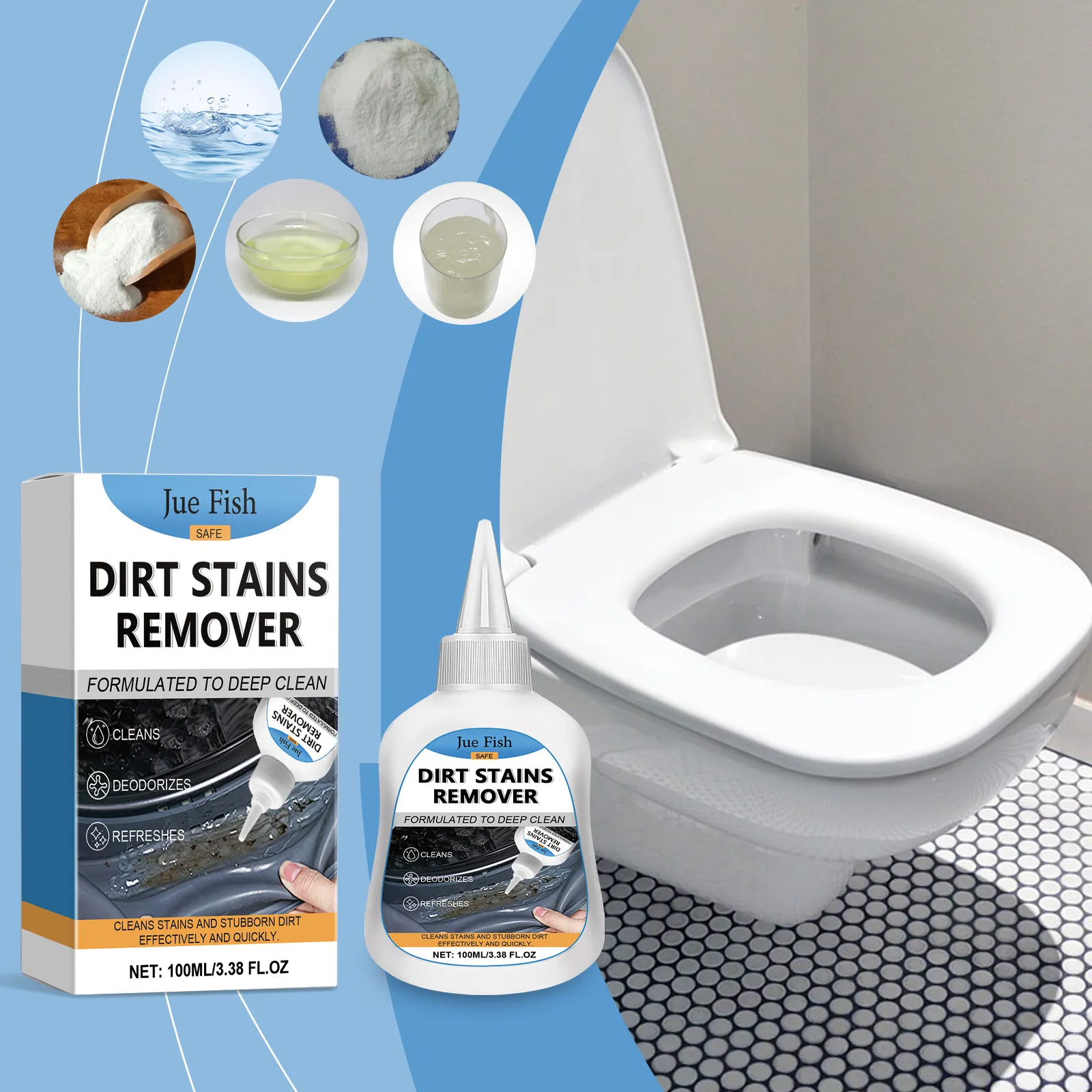 Gel Détachant Multi-Usages Jue Fish Dégraissant Nettoyage en Profondeur pour Cuisine Salle de Bain Toilettes Surface Maison