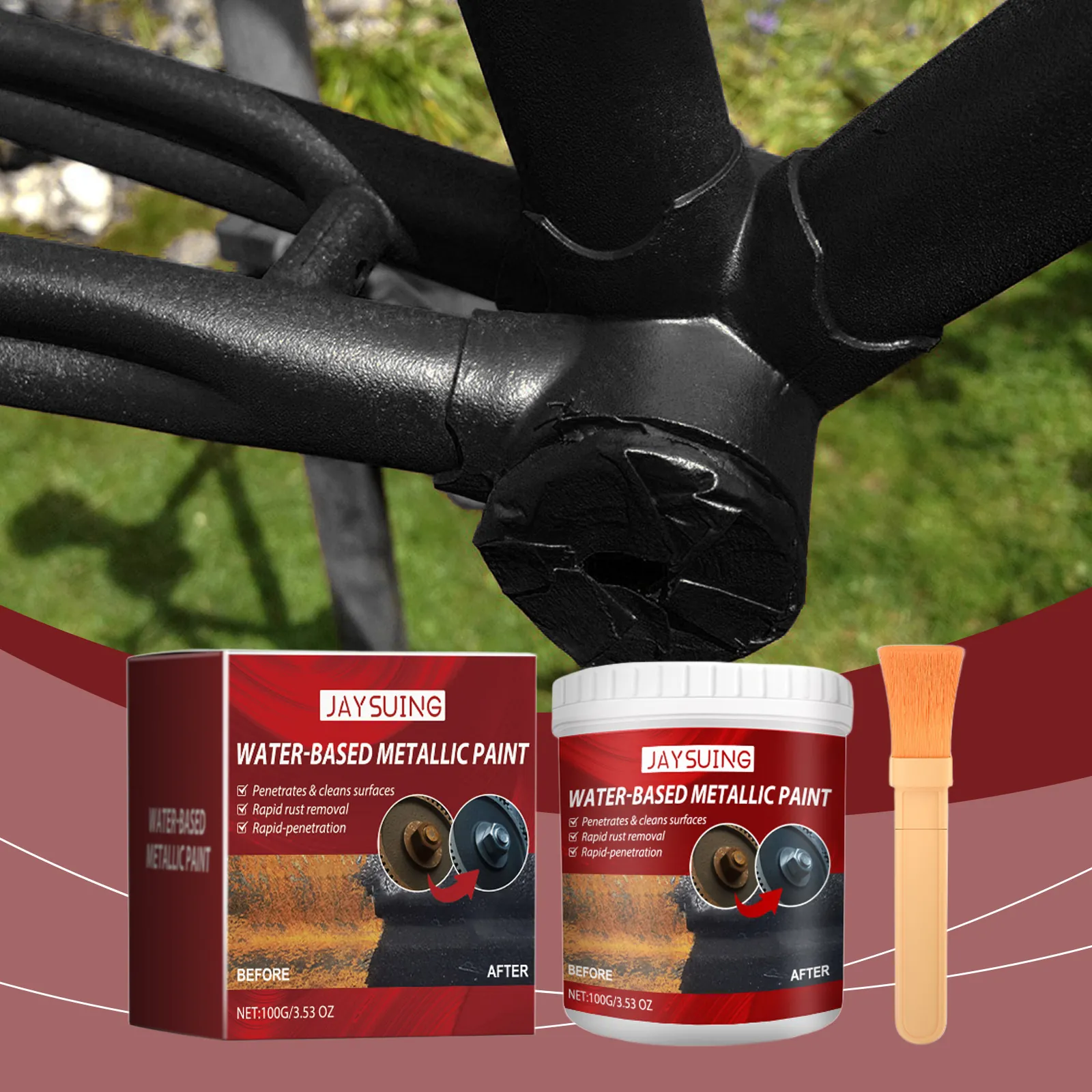 Water Based Metal Rust Converter Primer Black Metallic Paint For Radiator Car Wheel Pipe Renovation Protection With Brush