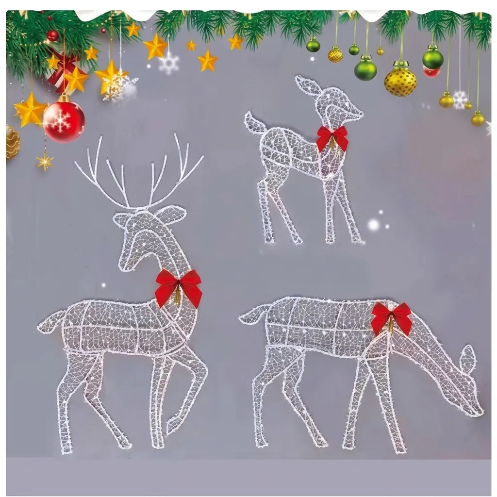 Set di Decorazioni Natalizie a Forma di Renna con LED Ornamenti in Metallo Cavo per Giardino Esterno Casa Festa