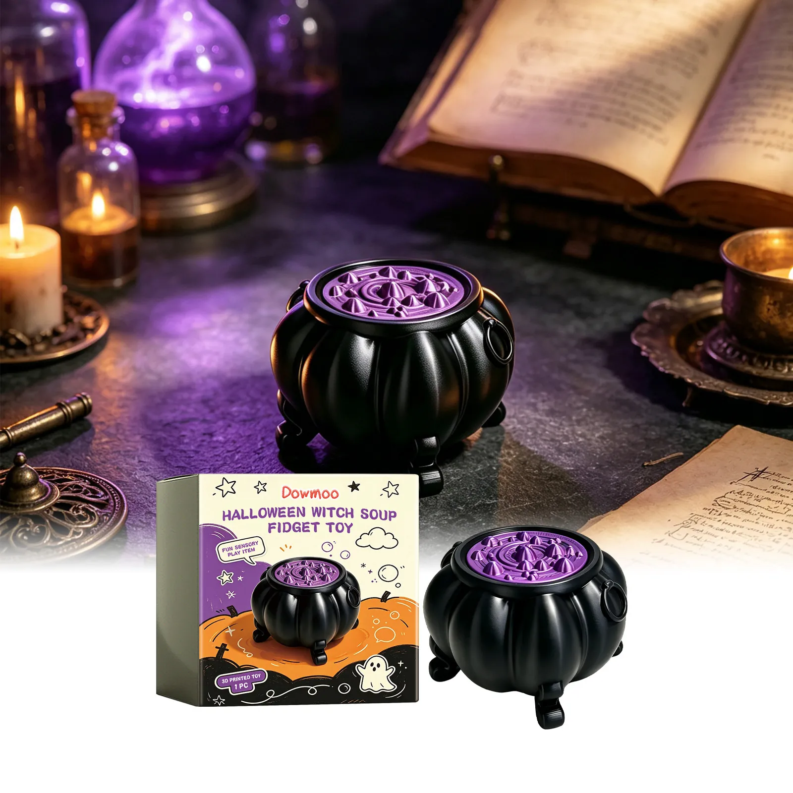 Halloween Witch Soup Cauldron Fidget Toy 3D Printed Stress Relief Interactive Cauldron Ornament For Holiday Party Decoration