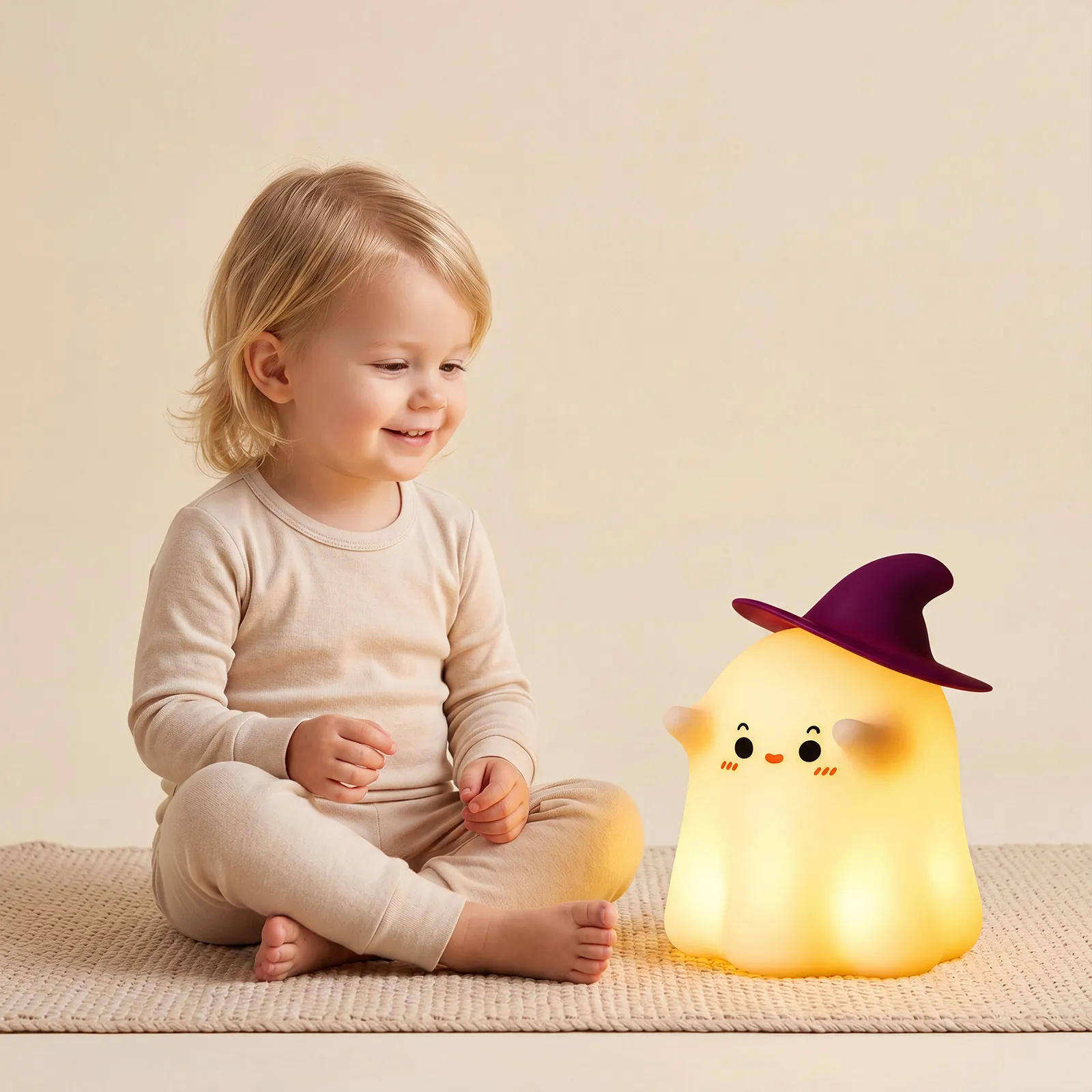 Luce Notturna Fantasma di Halloween Con Cappello da Strega Silicone Morbido Ricaricabile LED Lampada da Tavolo Decorativa
