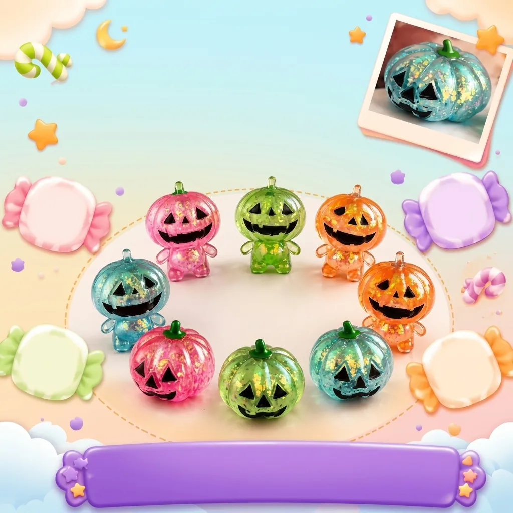 Jouet Squishy Citrouille Halloween Anti-Stress TPR Retour Lent Jack-O-Lantern Paillettes Rempli Balle Anti-Stress Pour Fête Cadeau Enfants Adultes