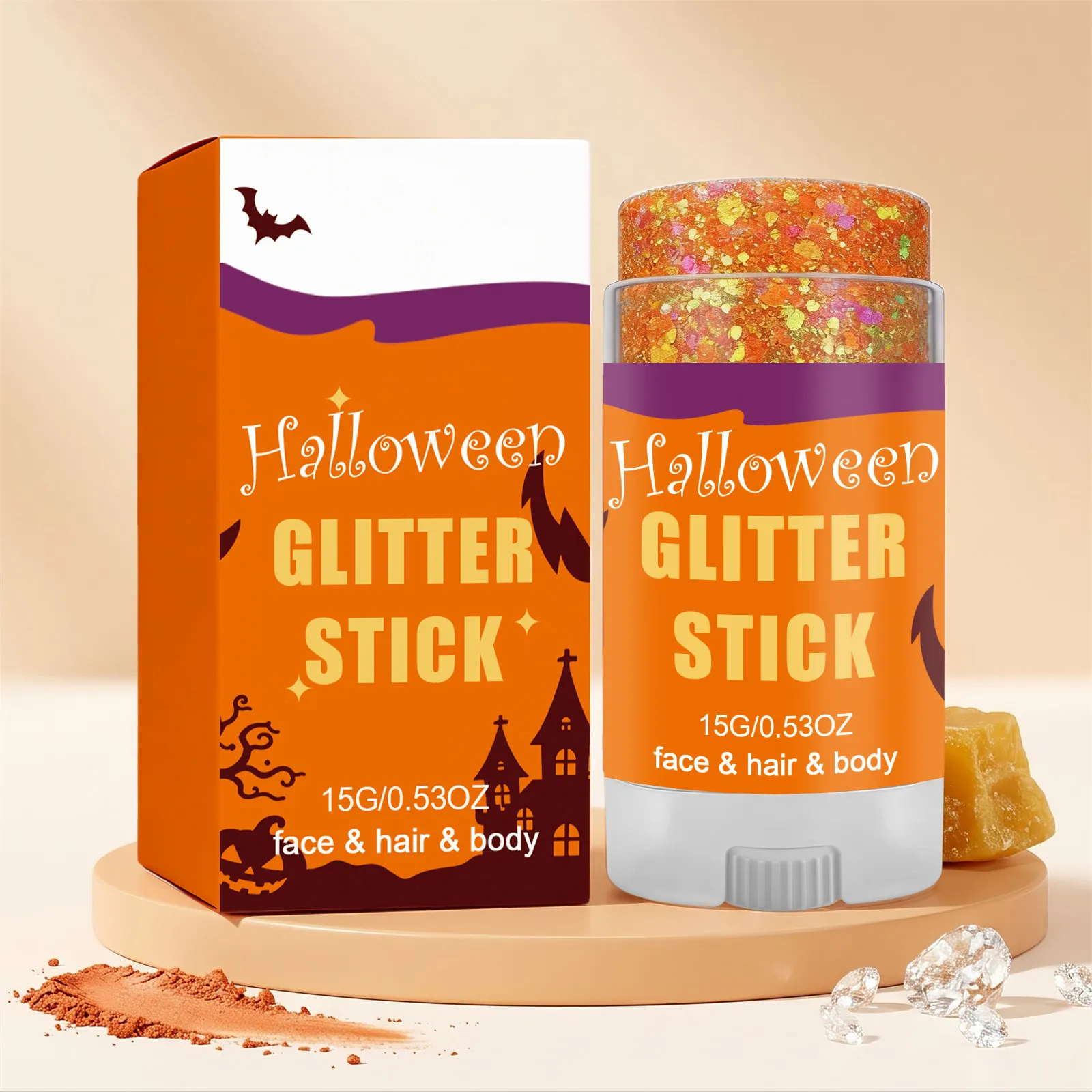 Halloween Oranje Glitter Stick 15g Multi-Shimmer Gezicht Haar Lichaam Crème Highlighter Voor Feest Festival Make-up