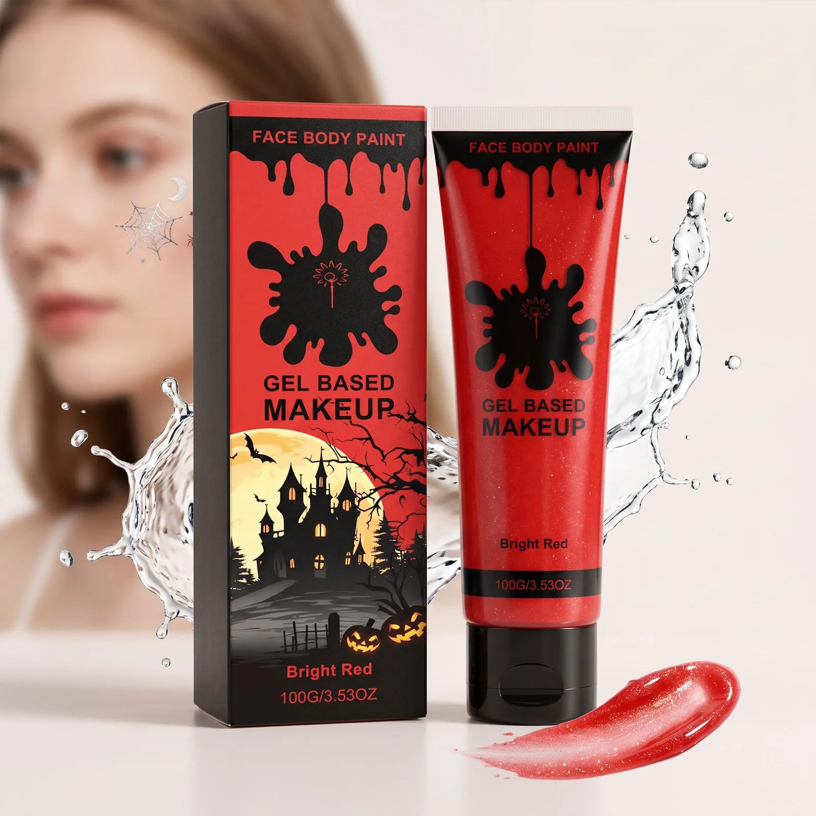 Peinture Corporelle Halloween Gel Rouge Vif Maquillage Visage Et Corps Scintillant Pour Fête Masquée Décoration Festive