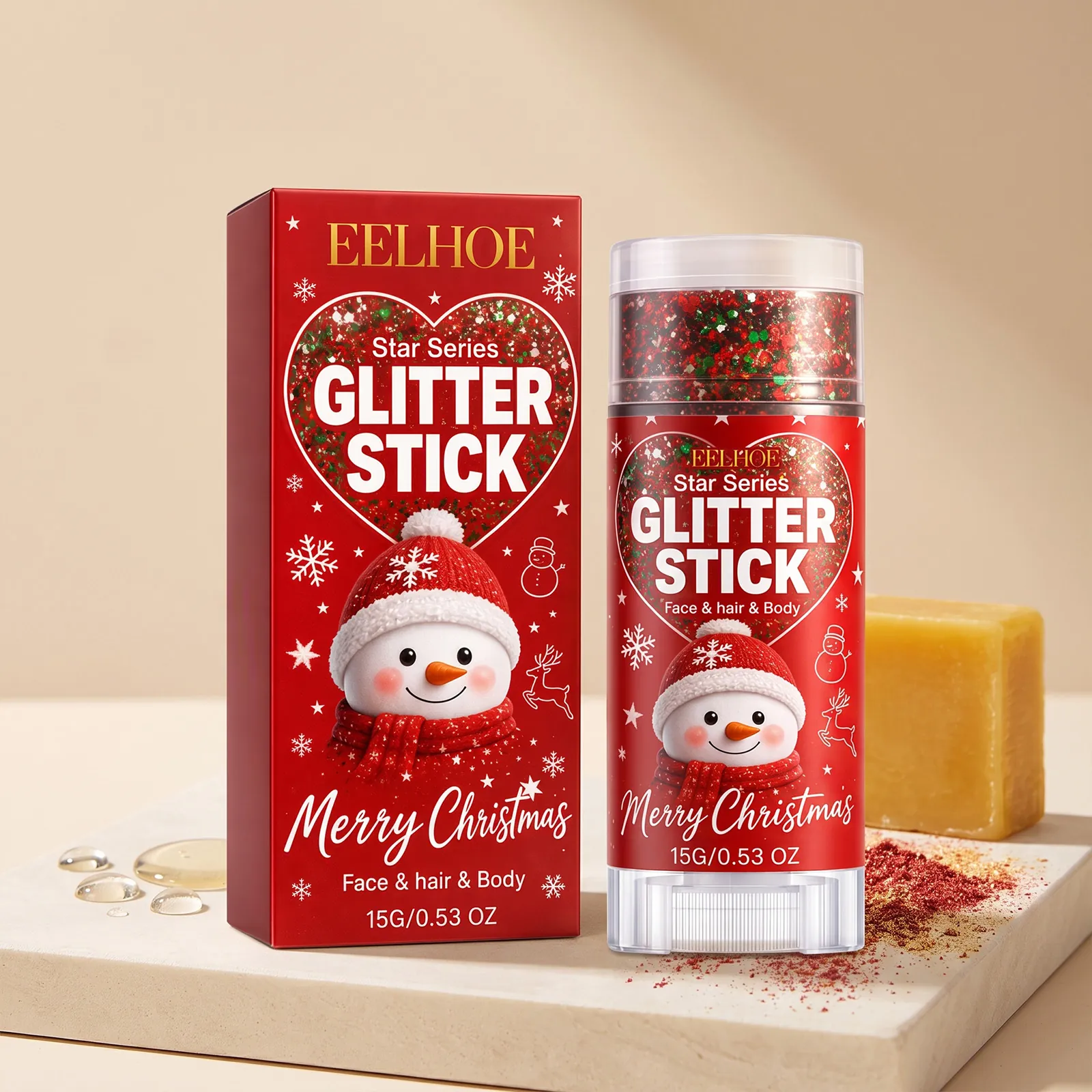Stick di Brillantini Natalizi per Viso Capelli Corpo Crema Luccicante per Trucco Festa Festiva Evidenziatore Perlato Colorato