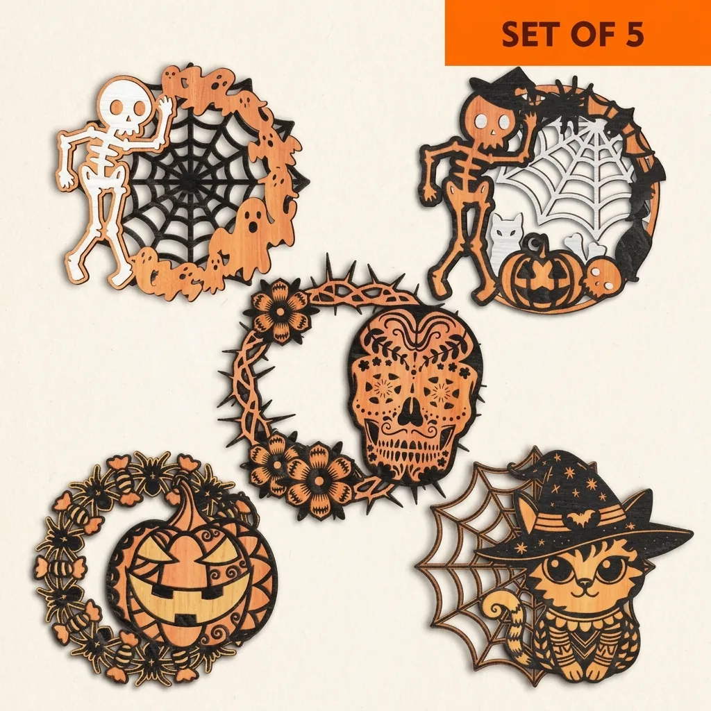 Halloween Wooden Door Hanger Skull Pumpkin Cat Spiderweb Laser Cut Wall Sign For Holiday Party Home Hanging Decor Ornament