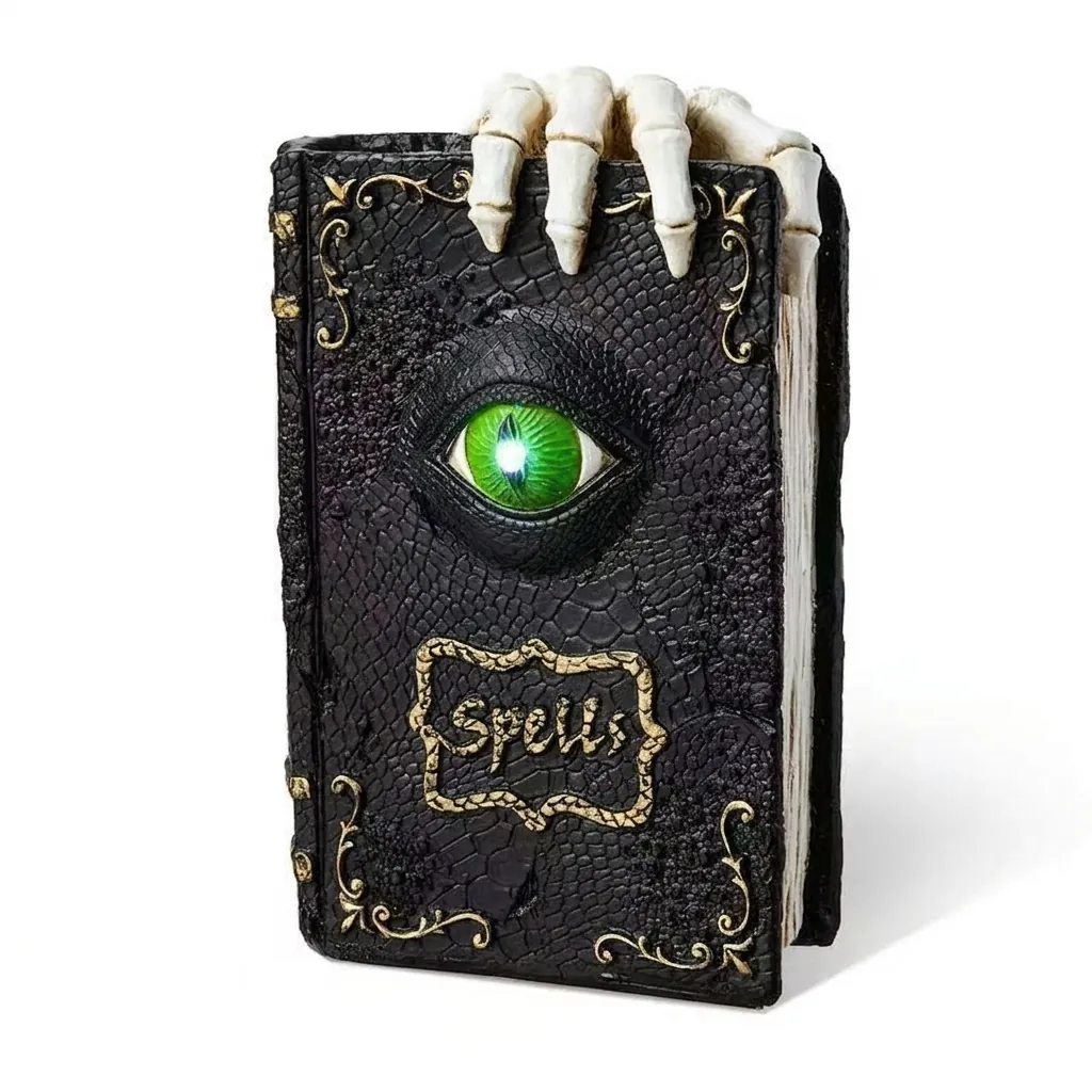 Halloween Wizard Cat Magic Book Ornament Skeleton Hand Resin Spells Decor Gothic Spooky Sculpture For Bookshelf Desktop Home Holiday Party Gift